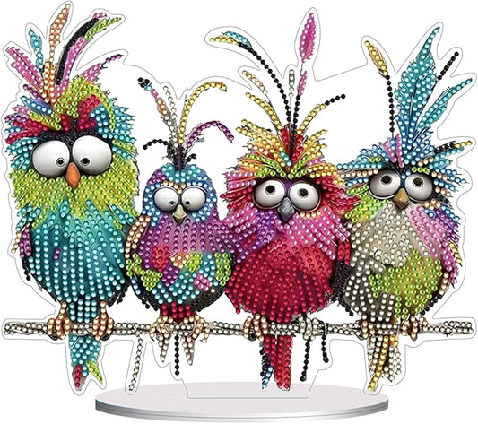 Diamond Painting Kits for Adults Beginners, 5D Full Drill Birds Crystal Art Desktop Ornament, DIY Single Sided Home Office Desk Decor, Creative Craft Gift Set with Tools