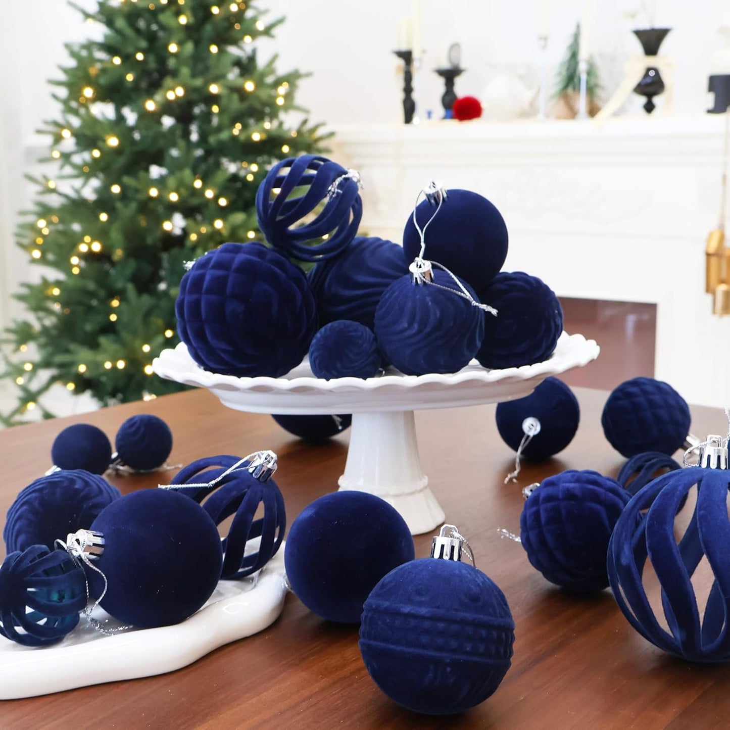 36pcs Velvet Christmas Ornaments, Flocked Christmas Balls Sets Assortment for Christmas Tree Holiday Decor