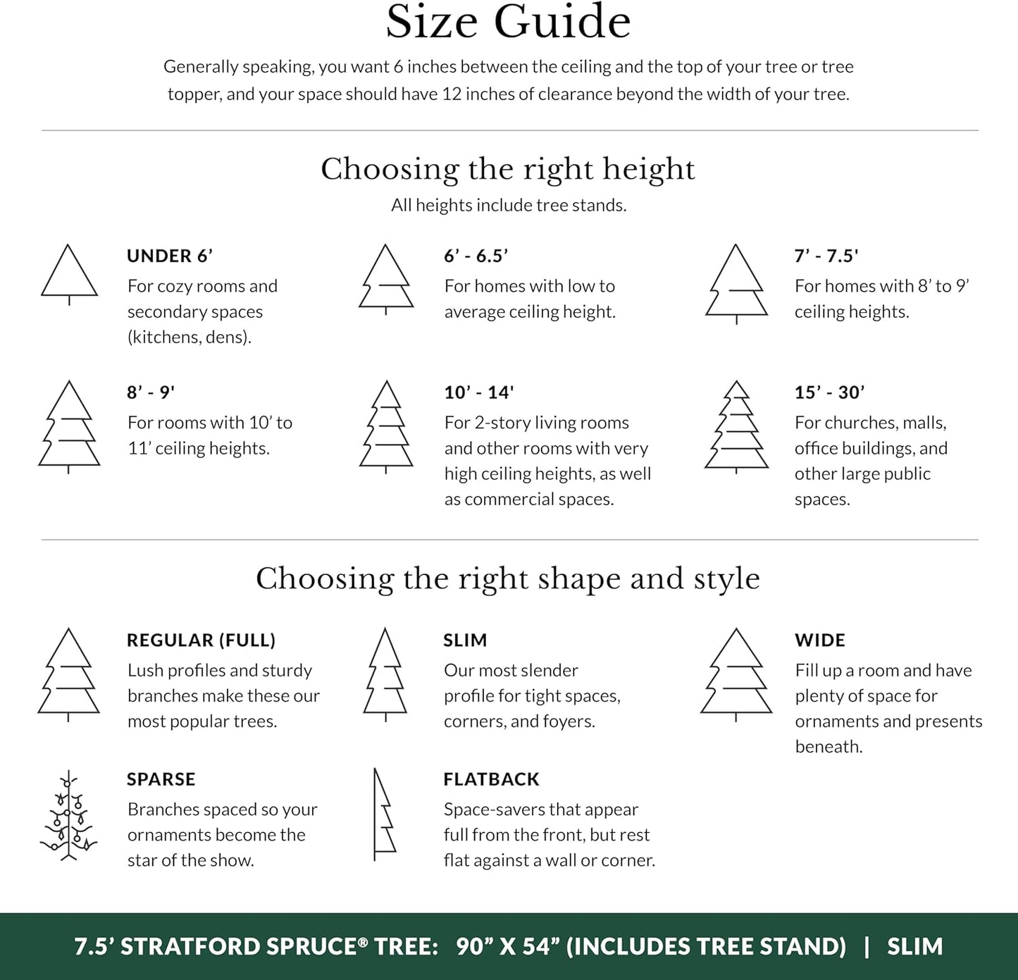 Balsam Hill 7.5ft Pre-Lit Stratford Spruce - Slim Artificial Christmas Tree with 600 LED Clear Lights, True Needle Foliage, Easy Plug Technology & Premium Stand for Small Spaces