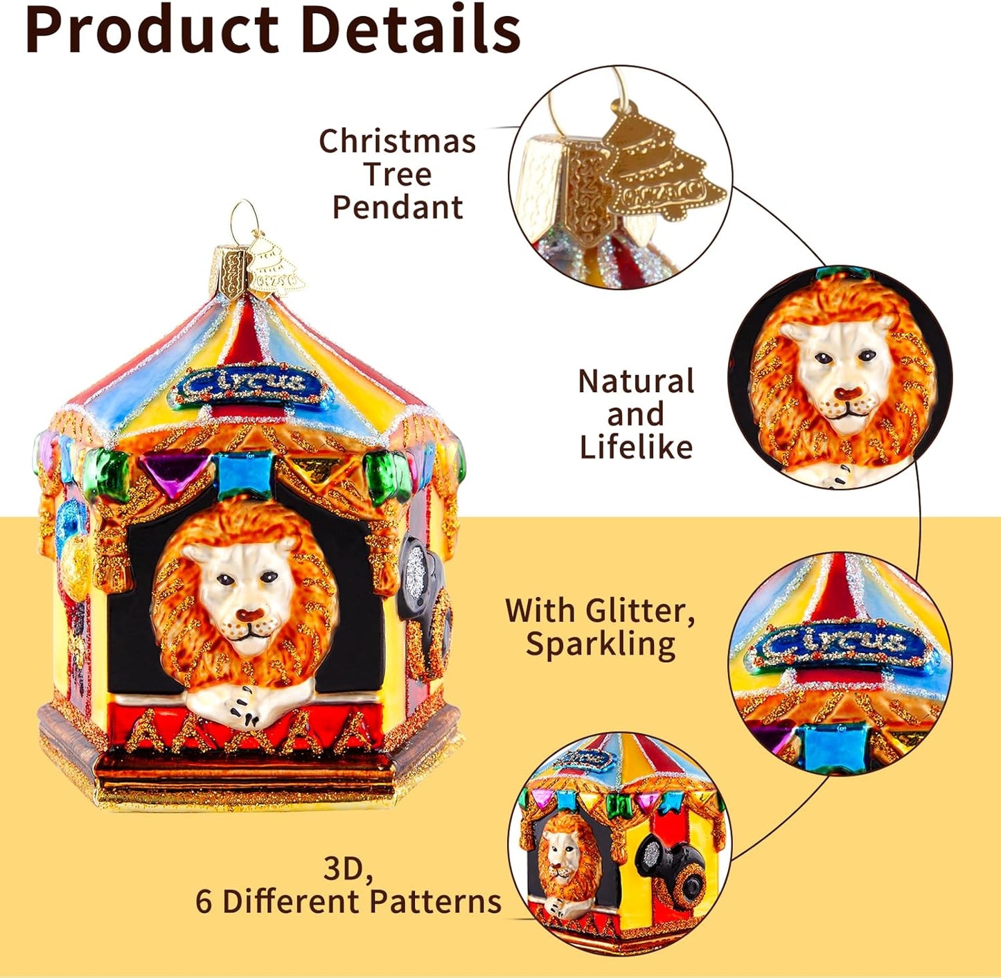 Christmas Ornaments,Lion Ornament for Christmas Tree,Hand-Blown Glass Ornaments,Zoo Circus Collection Figurines Hanging Ornament,Personalized Decorations for Animal Lovers Holiday Party Home Gift