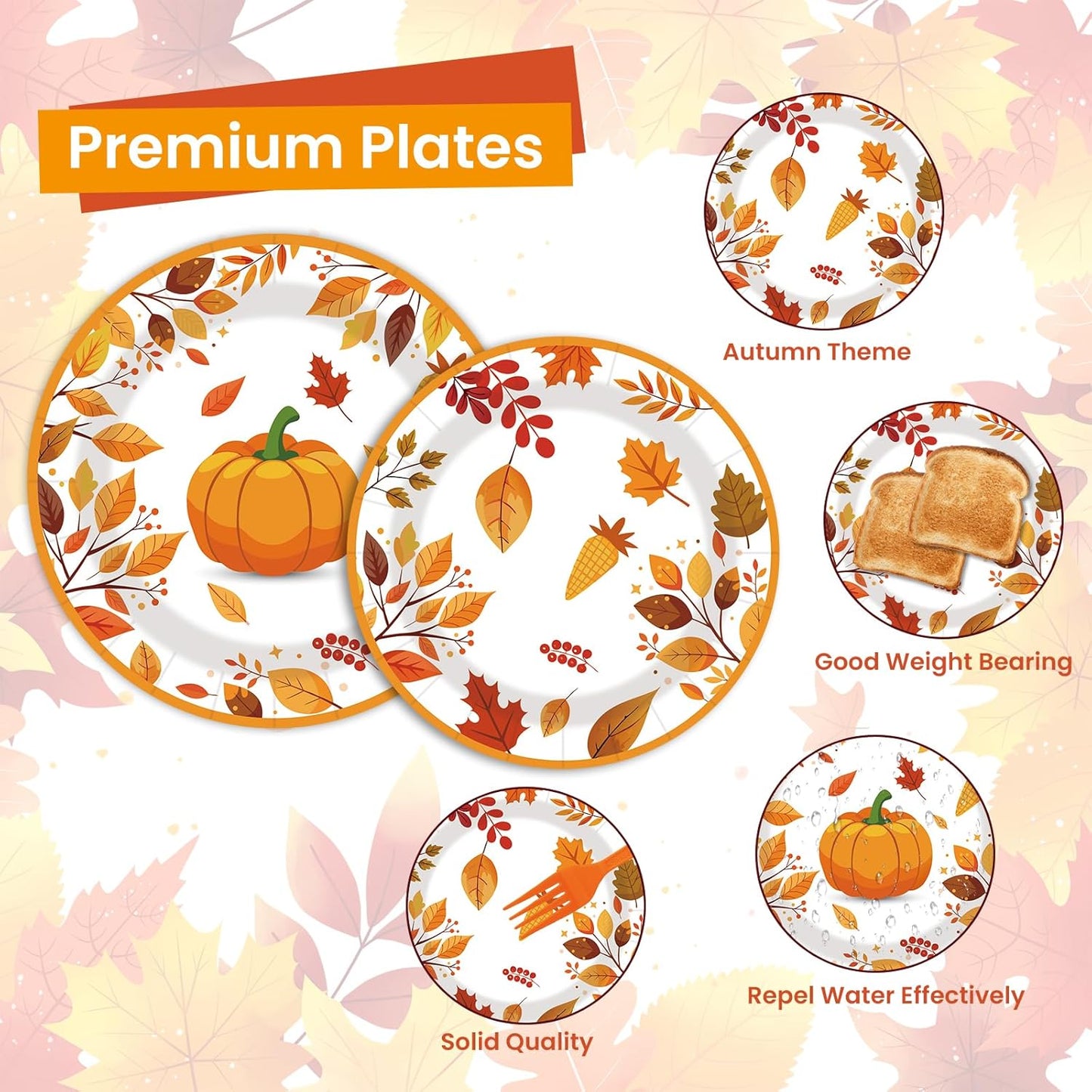 80pcs Fall Thanksgiving Paper Plates and Napkins Forks Dinner Cake Plates Autumn Leaves Pumpkin Party Decorations for Fall Thanksgiving Holiday Wedding Birthday,Serves 20 (fall)