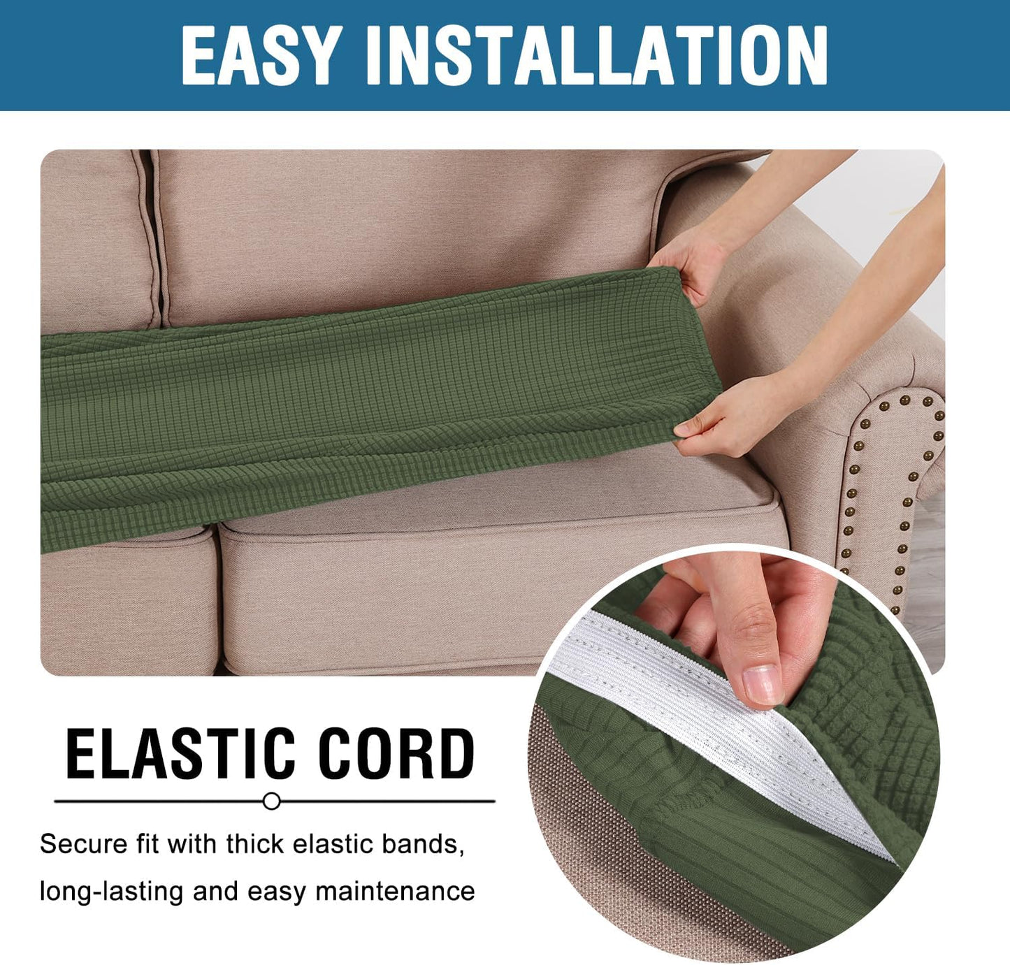 H.VERSAILTEX Super Stretch Individual Seat Cushion Covers Sofa Covers Couch Cushion Covers Slipcover Sets Thick Jacquard Textured Twill Fabric (1 Piece Loveseat Cushion Cover, Bronze Green)