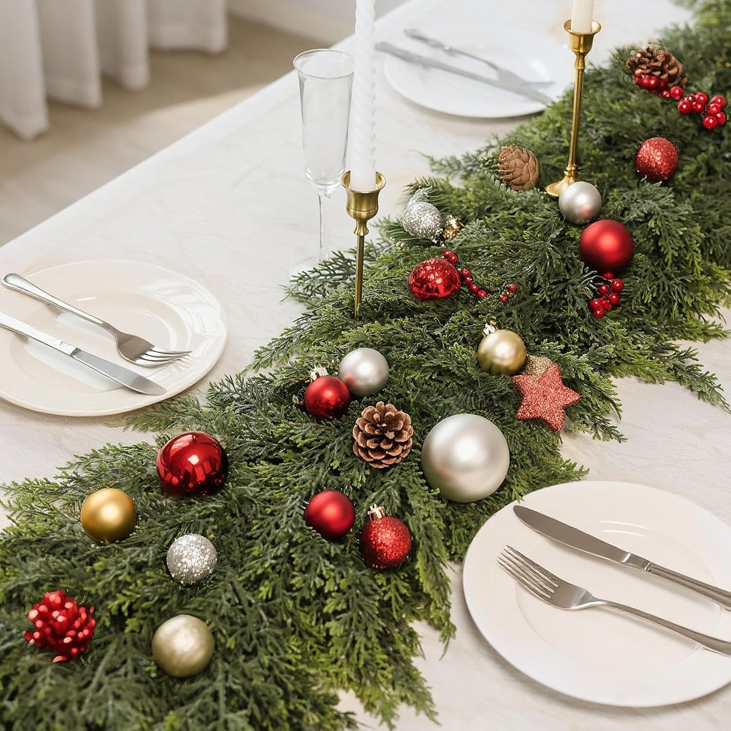 Real Touch Cedar Garland - Artificial Christmas Garlands Faux Green Cedar Fake Pine Needles Garland for Fireplace,Table, Stairs, Mantle, Window,Indoor Outdoor,Home,Holiday Decor(2 PCS,5 FT)