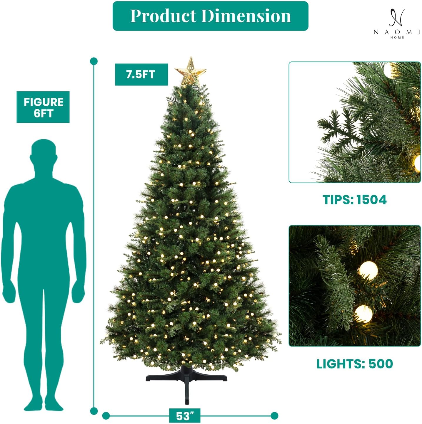 Naomi Home Evangeline Traditional Christmas Tree Green/7.5ft