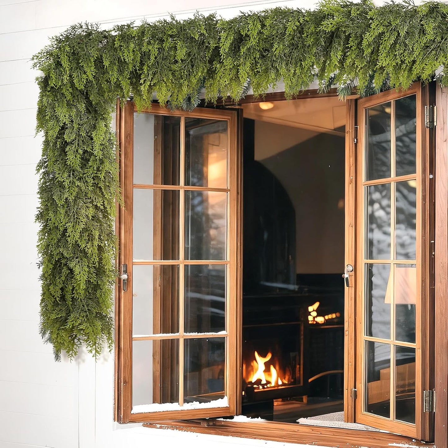 5FT Real Touch Cedar Garland for Fireplace - Artificial Christmas Garlands Realistic Faux Greenery Fake Pine Needles Garland for Holiday,Table, Window,Mantel,Stairs, Home,Indoor Outdoor Decor (1PCS)