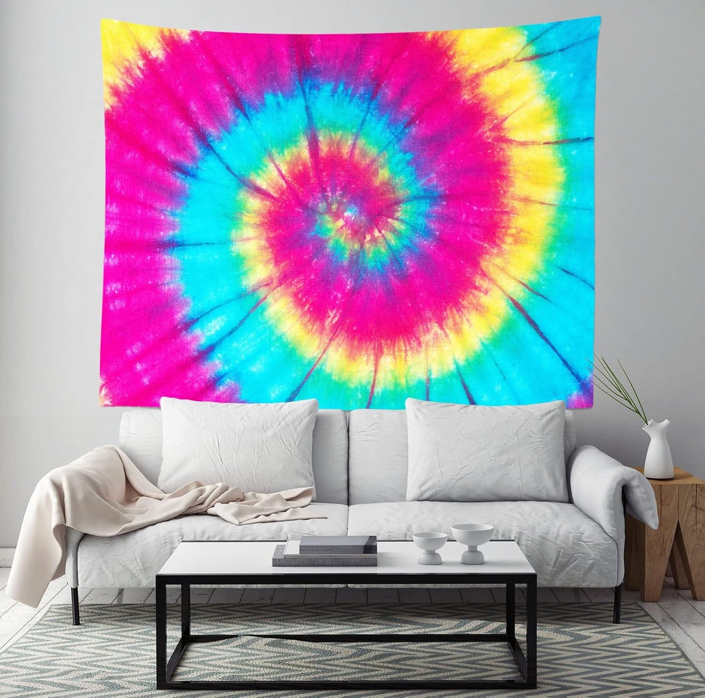 BELECO Tie Dye Tapestry Fabric Wall Hanging 70x47 Inch Groovy Sign Rainbow Tapestry Backdrop Colorful Spiral Tie Dye Party Decorations Tie Dye Art Tapestries for Bedroom Living Room Dorm Decor