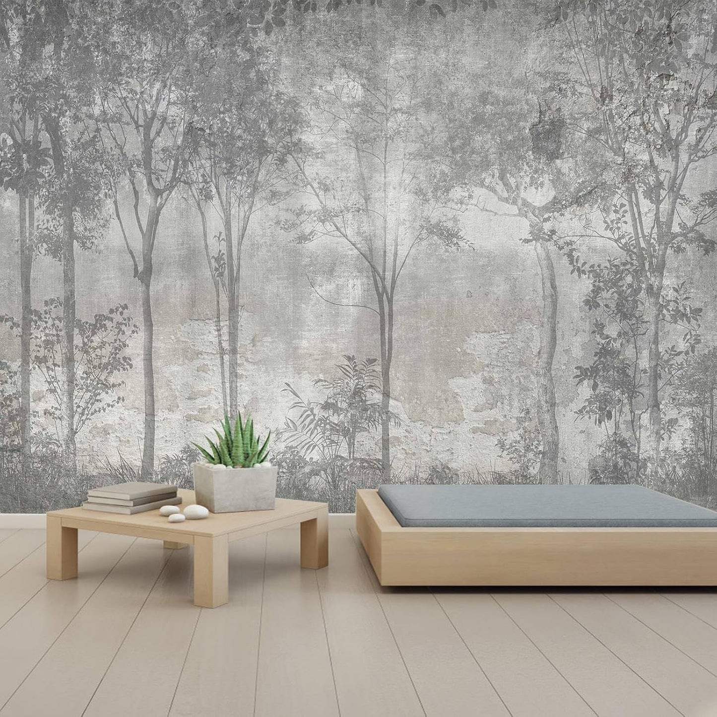 WFBHUA-Vintage Forest Woodland Mural Wallpaper Gray Old Wall Tree Wallpaper for Bedroom Living Room(Not Peel and Stick)