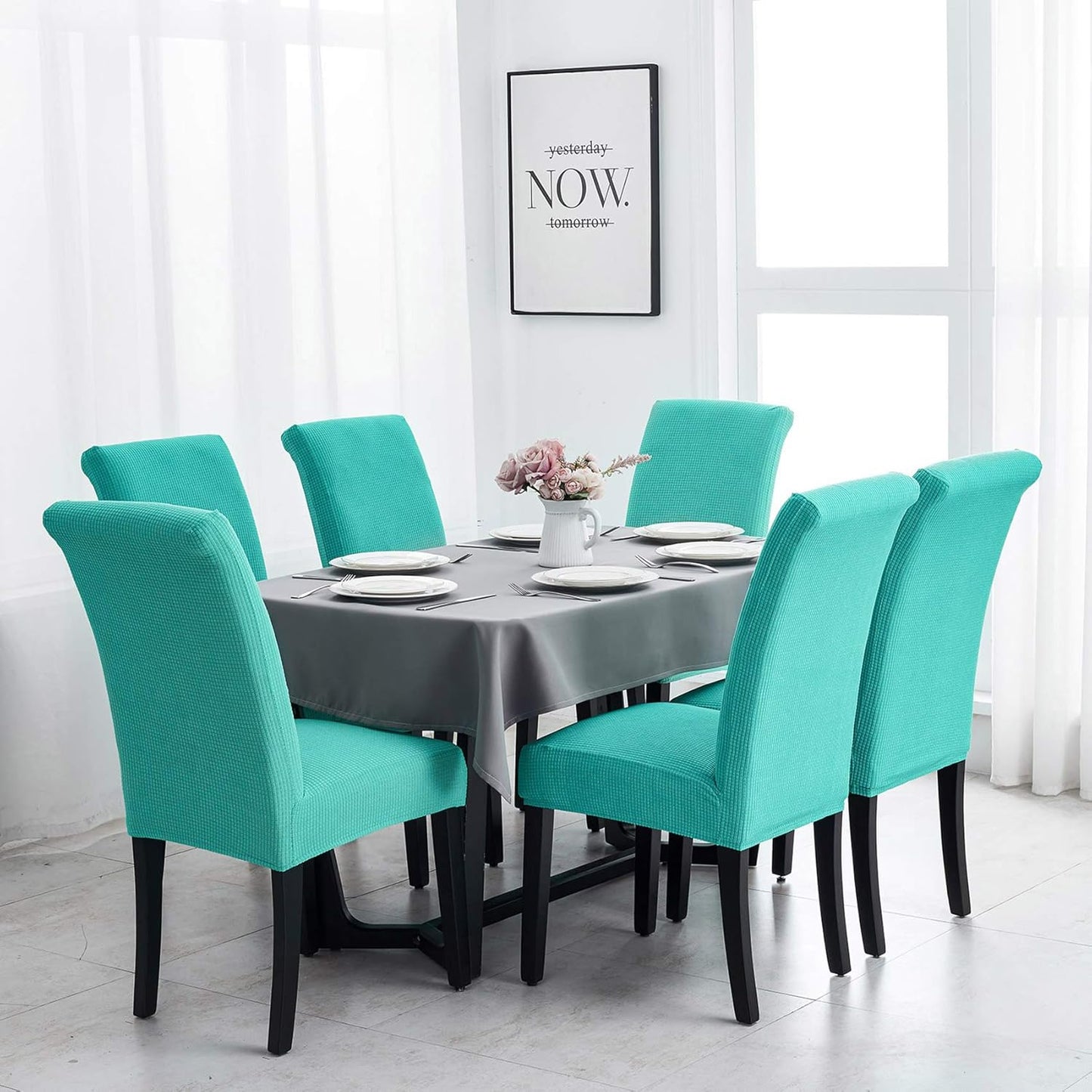 Joccun Chair Covers for Dining Room Set of 6,Dining Chair Slipcovers Stretch Dining Room Chair Covers Seat Protector,Washable Parsons Chair Cover for Home,Banquet(Turquoise,6 Pack)