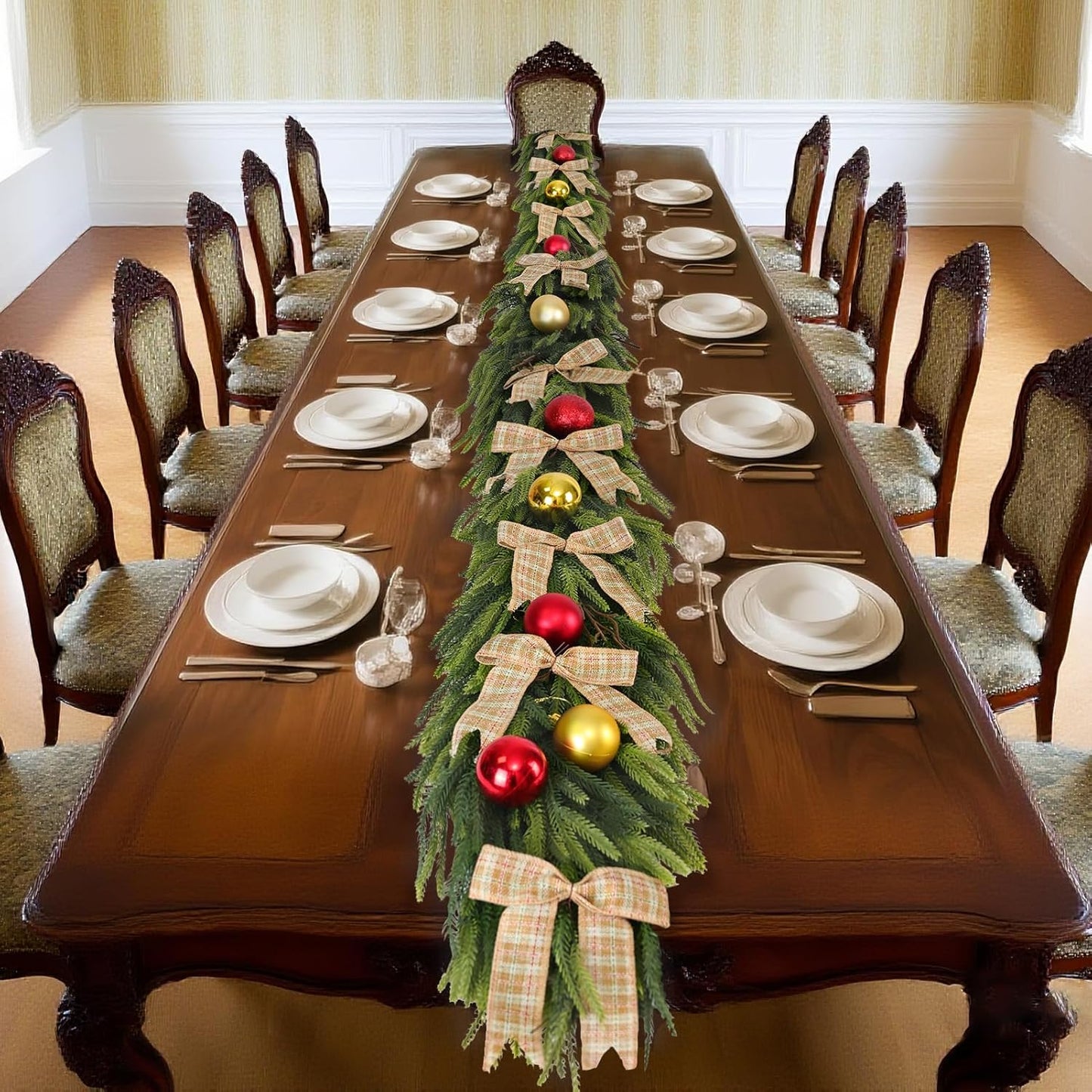 Christmas Decorations – 6FT Artificial Norfolk Pine Greenery Garland, Real Touch Christmas Garland for Mantel, Staircase, Fireplace, Front Door, Indoor & Outdoor Holiday Decor (1, 6FT)