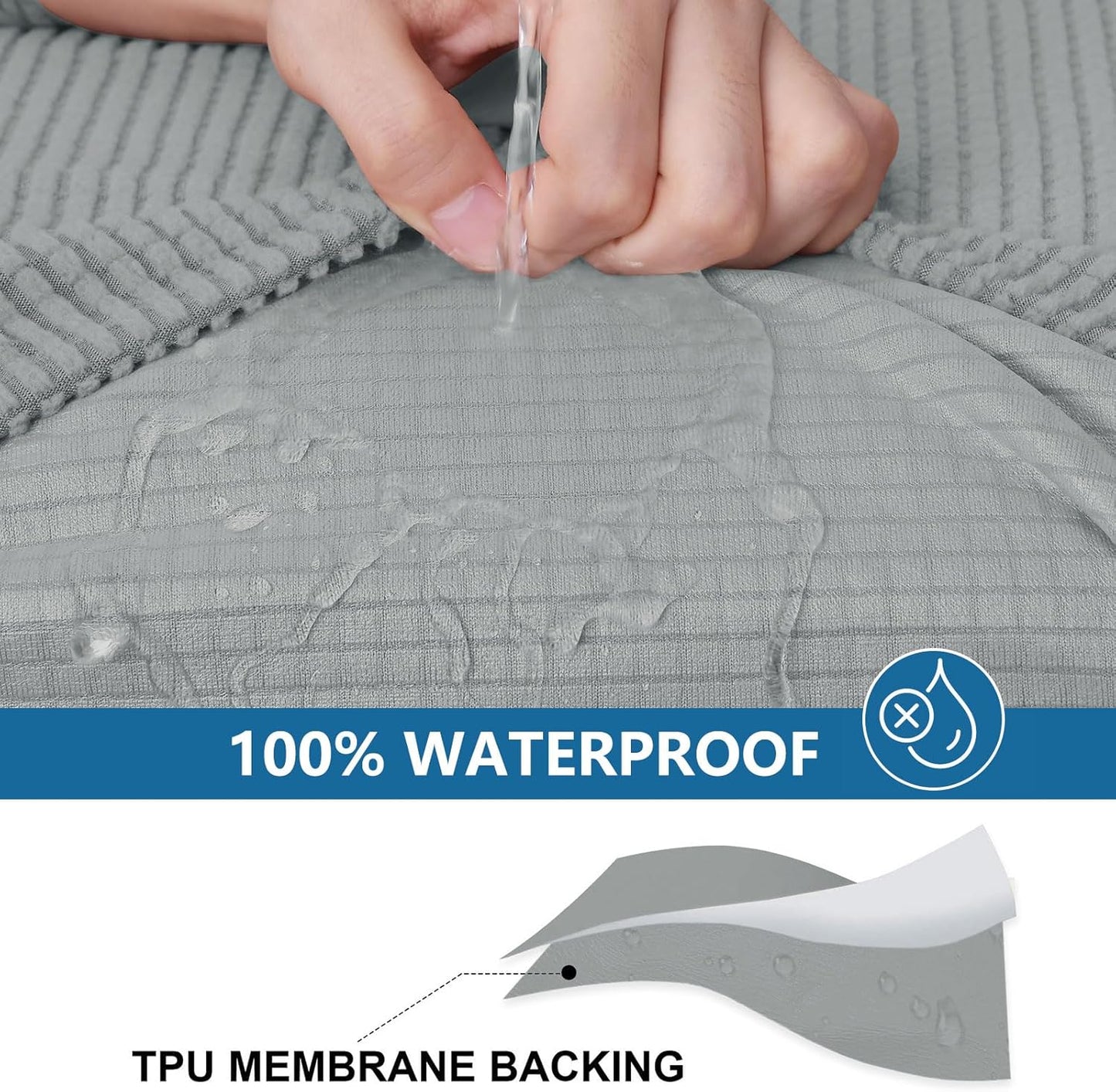 hyha Waterproof Couch Cushion Covers for Pets, Non Slip Sofa Seat Cover for Dogs Washable, Soft Thick Stretch Jacquard Fabric, Sofa Slipcovers with Elastic Bottom (1 Piece for Large, Light Grey)