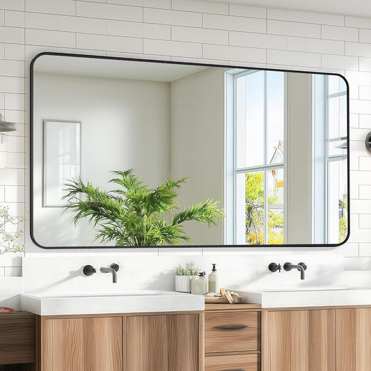 Bathroom Mirror 55" x 30", Large Rectangle Wall Mirror, Black Metal Frame Wall Mounted Mirrors for Bathroom, Vanity, Bedroom, Entryway Decor(Horizontal/Vertical)