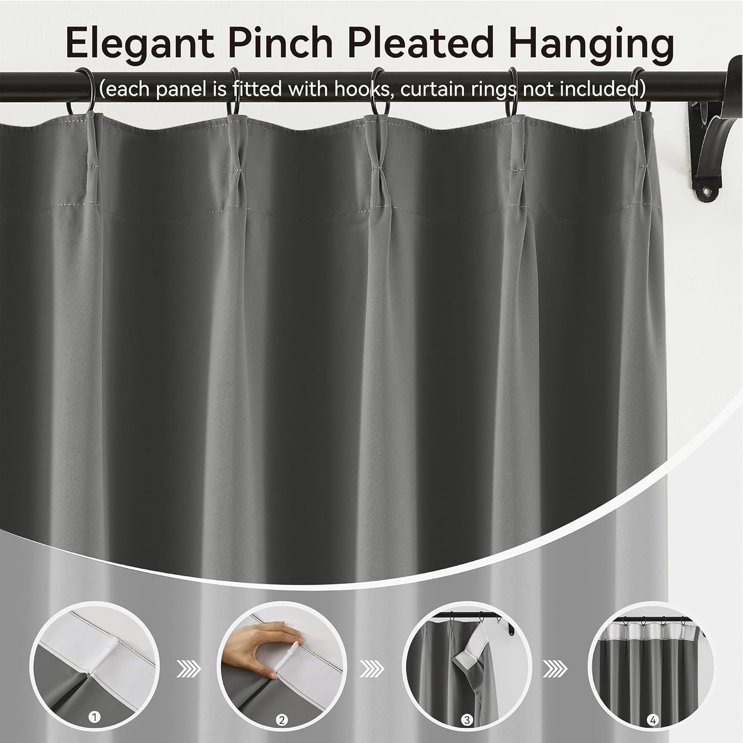 KangBang Grey Blackout Curtains 96 Inches Long for Living Room, Pinch Pleat Room Darkening Black Out Vertical Drapes for Boys Playroom, Fashion Nautical Style Decor 2 Panels, 40”Wx96”L