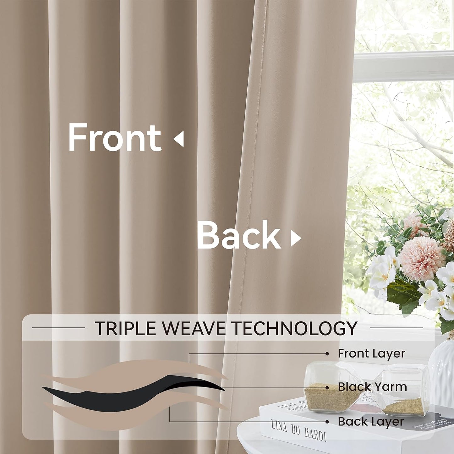 KangBang Taupe Room Darkening Curtains 108 Inches Long, Pinch Pleated Blackout Curtains Sound Dampening Polyester Modern Drapes for Living Room Office with Hooks Track System,40Wx108L,2 Panels