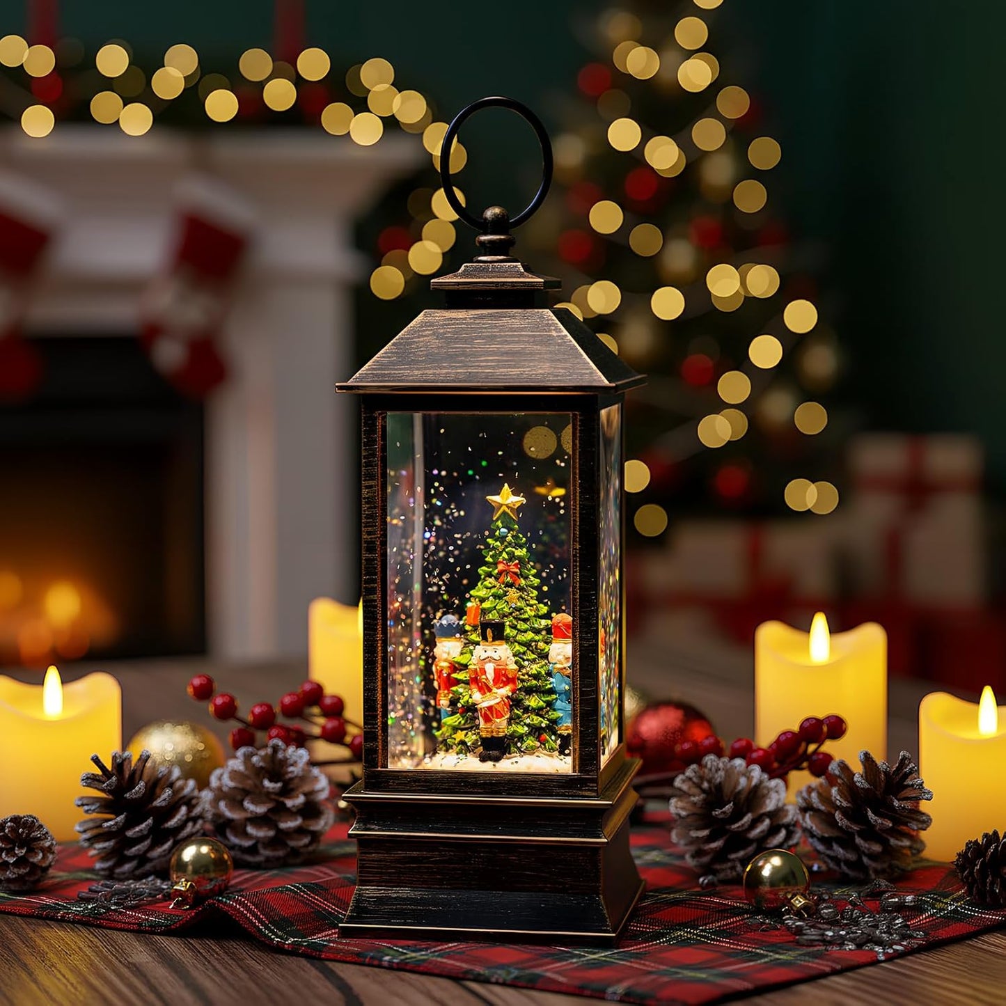 10'' Nutcracker Snow Globe, Musical Christmas Water Lantern with Swirling Glittering Home Decoration and Gift, Battery Operated or USB Powered