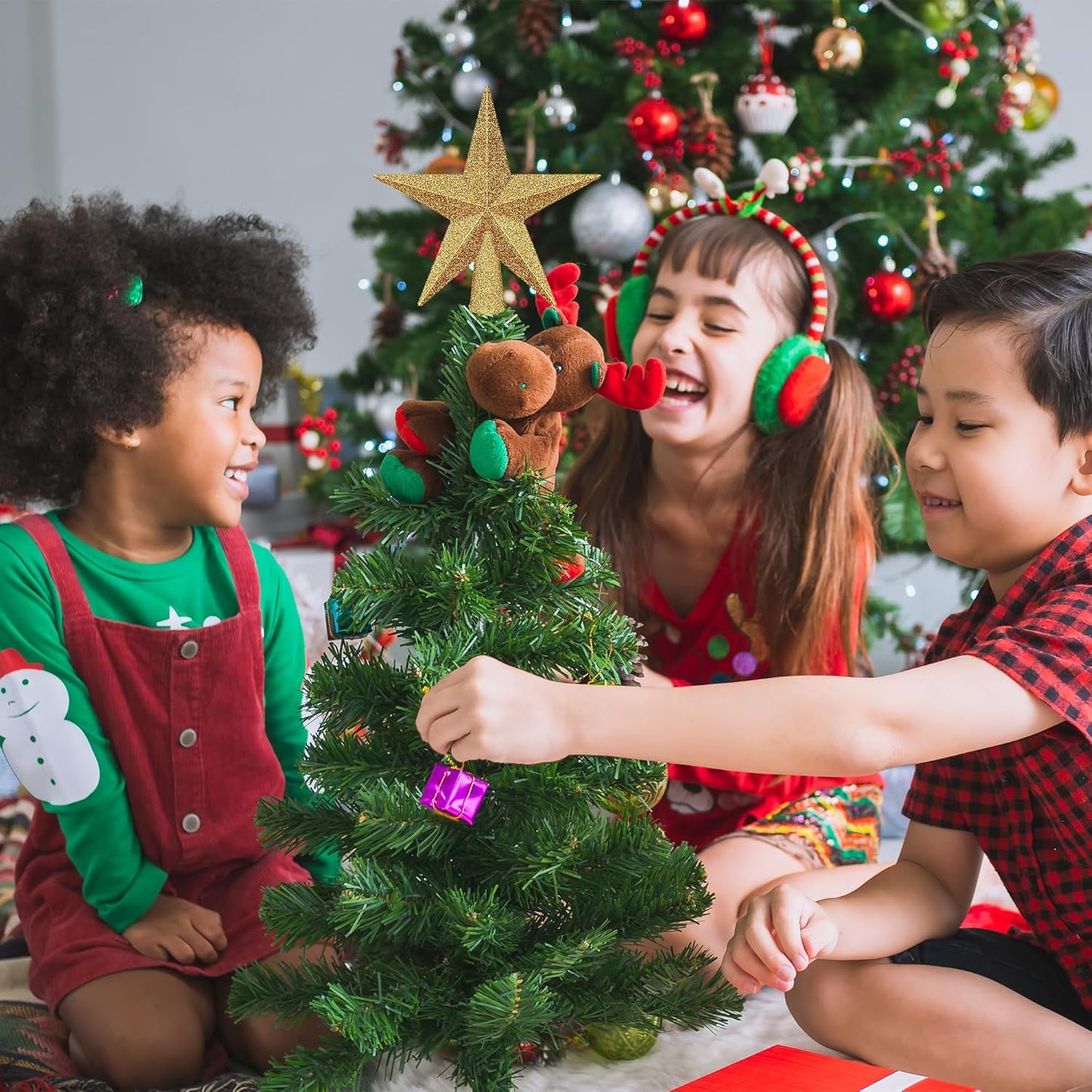 Christmas Tree Topper, 1PCS 4" Gold Glitter Star Tree Topper, 3D Xmas Shatter-Proof Mini Bethlehem Star Tree Topper Decorations, Waterproof Christmas Decor for Holiday Home Outdoor Ornament