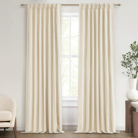 Pinch Pleated Linen Curtains with Hooks and Rings Blackout Curtains 102 Inches Long Custom 8-1/2ft Tall Privacy Window Treatments Beige Wheat Oatmeal Aesthetic Drapes for Bedroom 2 Panels Burg