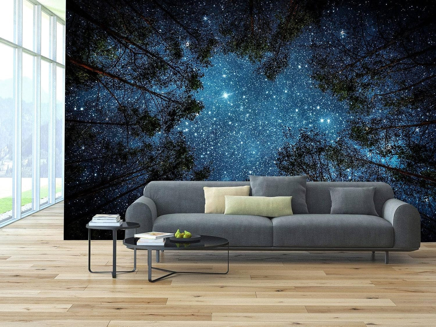 WFBHUA-Forest Starry Wallpaper Mural Night Galaxy Tree Sky Wallpaper for Living Room Bedroom Ceiling(Not Peel and Stick)