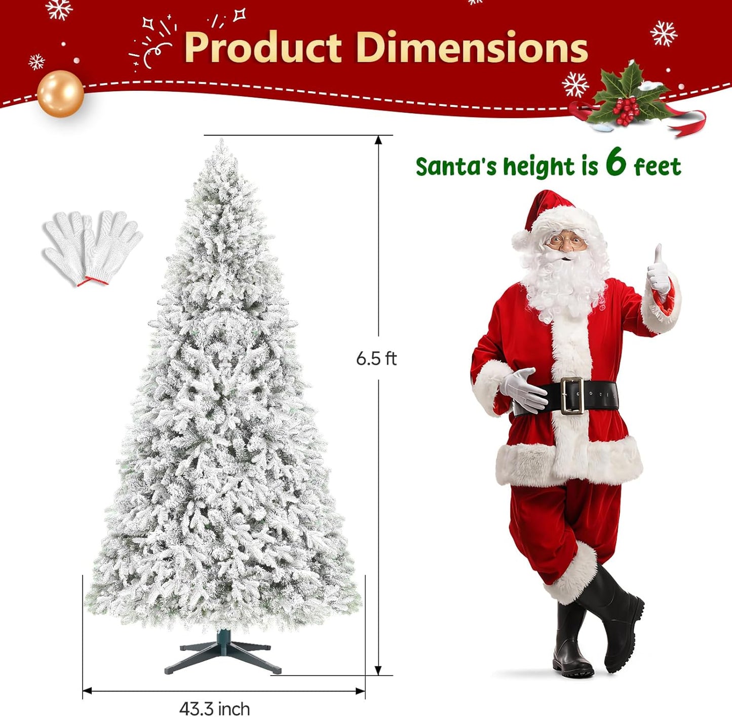 6.5ft Pre-Lit Snow Flocked Rotating Christmas Tree with 340 Multi-Color LED Lights, 1036 PE & PVC Tips - Realistic Artificial Tree for Holiday Decor
