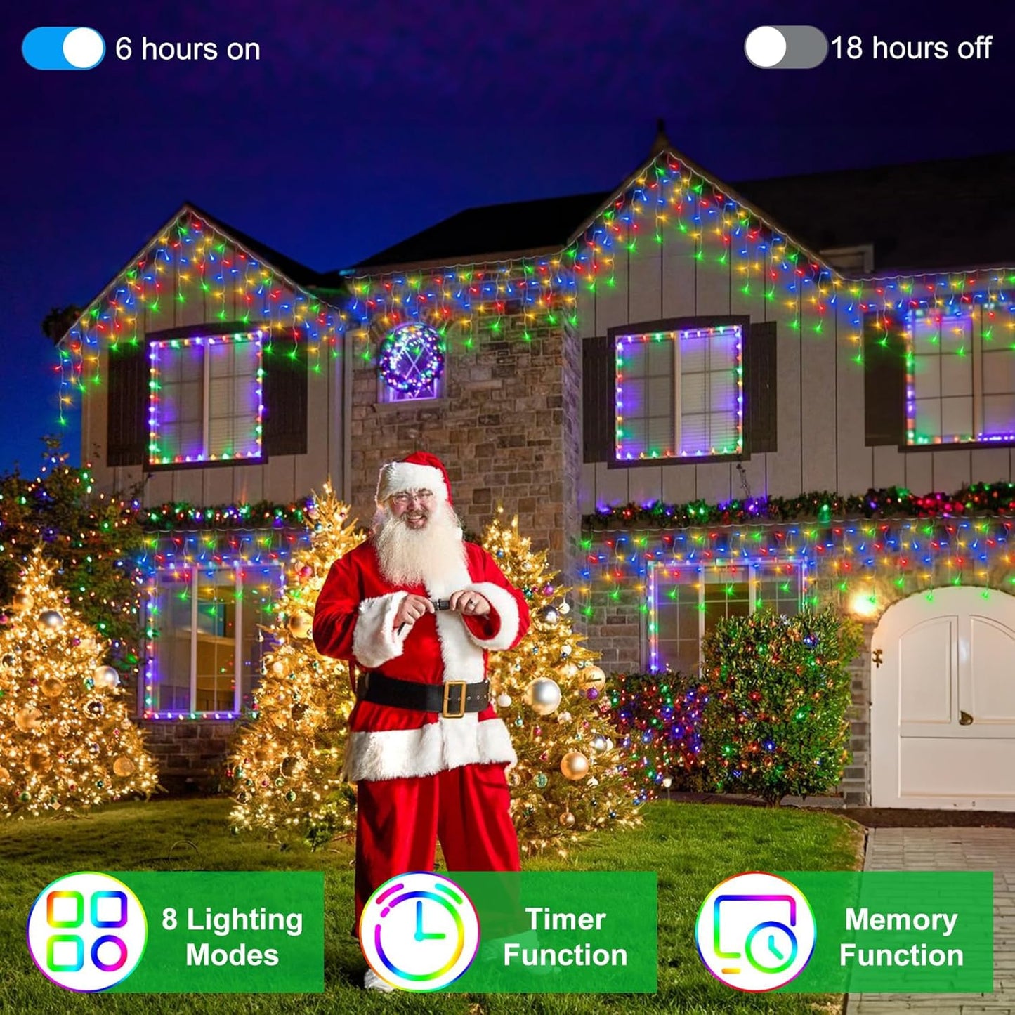 1620 LED Christma Lights with 360 Drops, 164ft Outdoor Hanging lights with 8 Modes & Timer Memory, Outsite Waterproof Curtain String Lights for Front House Fence Tree Holiday Decorations Multicolor