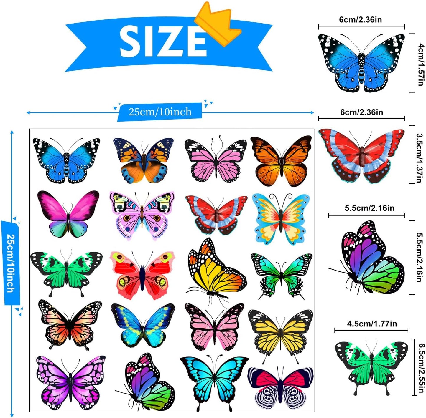 Window Clings Stickers for Kids Window Gel Clings Decals Thick Gel Clings Toddlers and Adults Classroom Home Nursery Airplane Birthday Party Supplies (Butterfly)