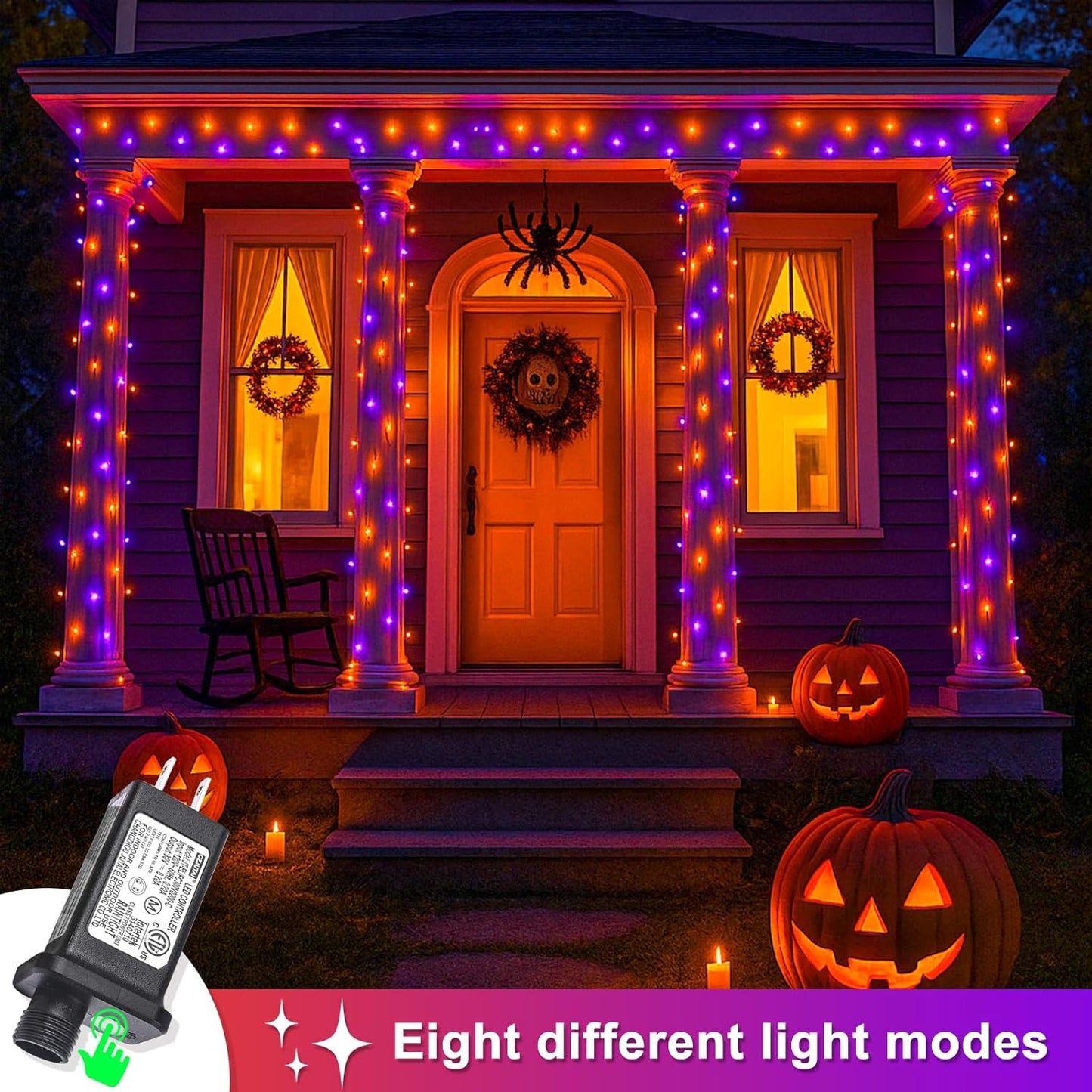 400 LED Halloween String Lights Outdoor, 131 FT Halloween Lights Outdoor Clear Wire with 8 Modes, Plug in Waterproof Christmas Light for Tree Party Christmas Thanksgiving Decorations, Purple&Orange