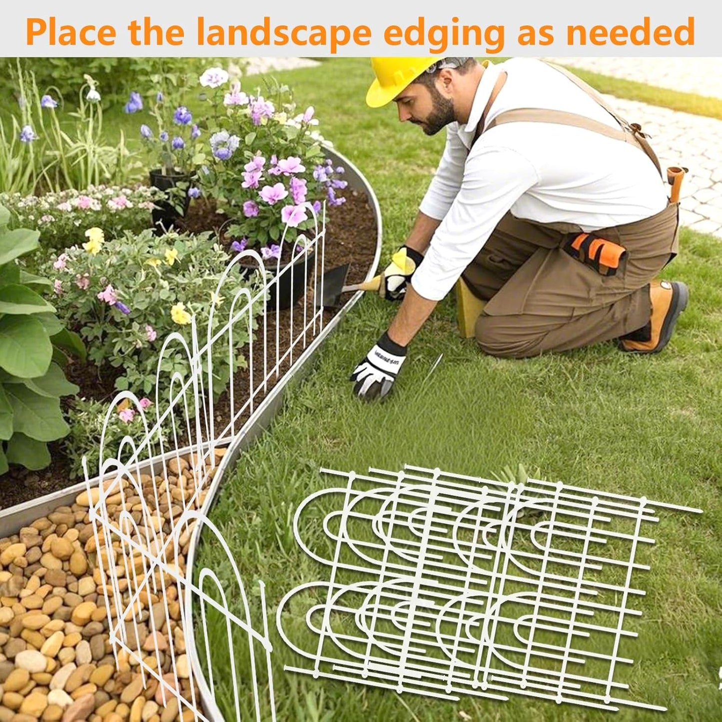 45ft X 13in Animal Barrier Fence, 32 Panels No Dig Fence for Dogs Rabbit, Anti Digging Defense Barrier Garden Edging Border, Rustproof Metal Arched Decorative Garden Fencing for Outdoor, Yard, White