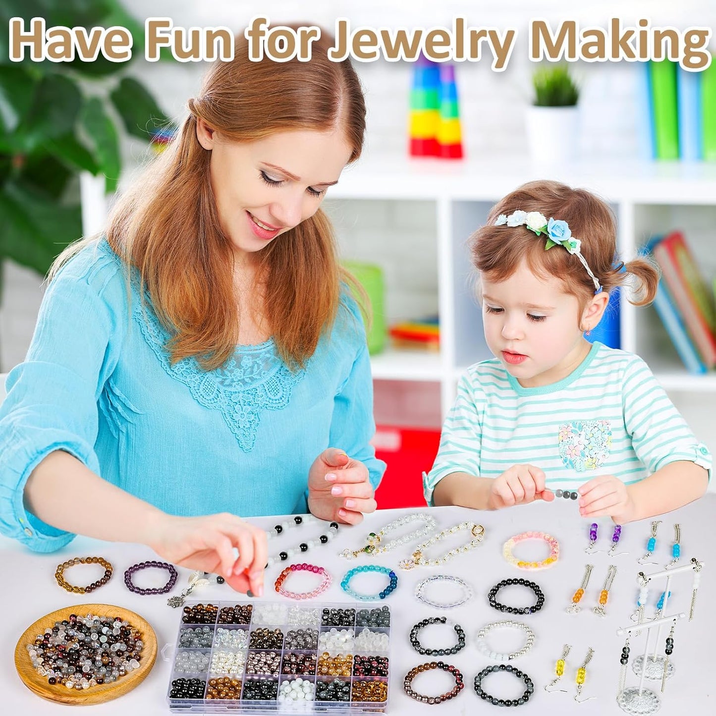 XSEINO About 1200PCS 6mm Glass Beads Bracelet Making Kit,24 Assorted Black and White Series Colorful Crystal Beads for Bracelet and Jewelry Making and DIY Crafts,Friendship Bracelets