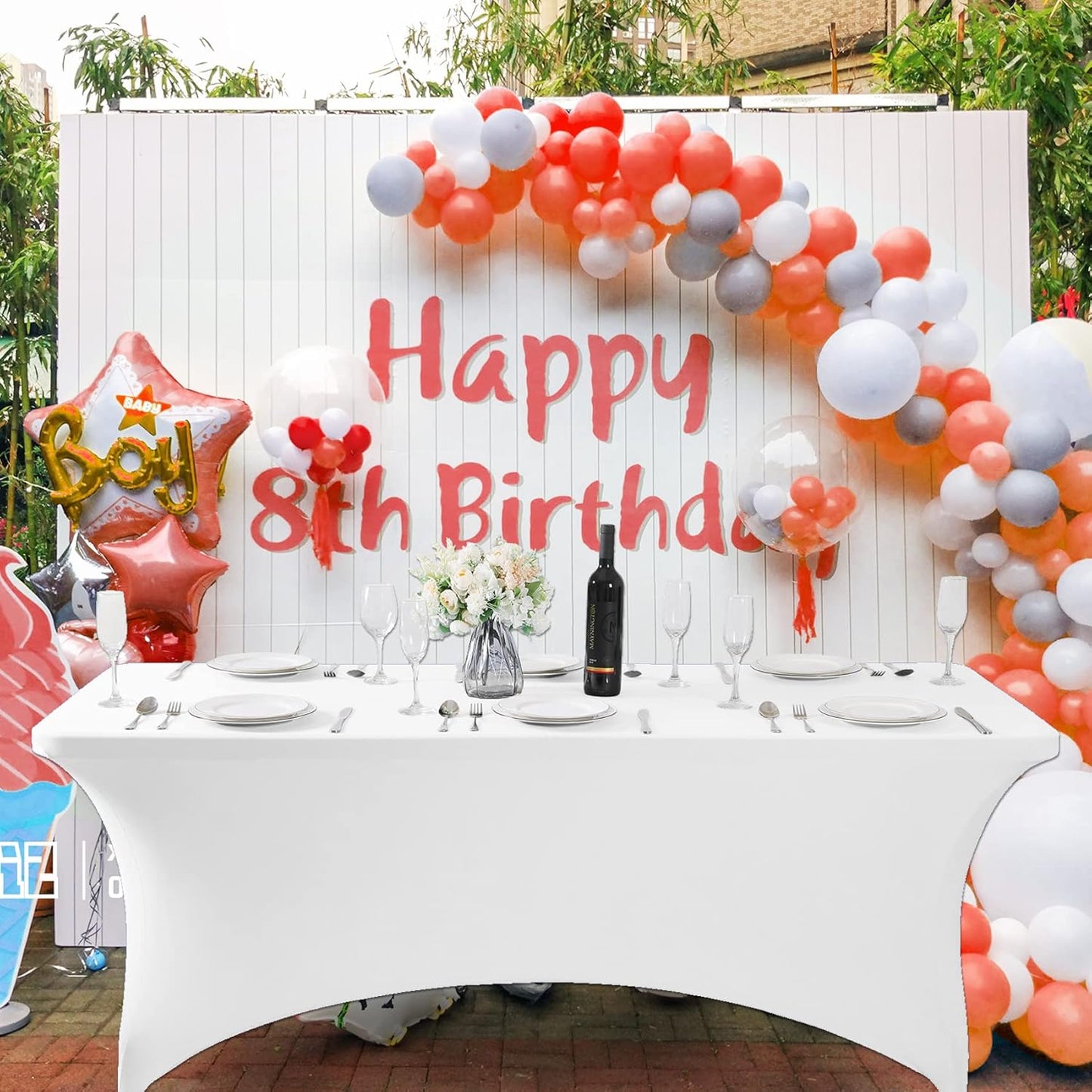 SuperO 2Pack Waterproof Spandex Table Cover for 4FT Table Universal Fitted Stretch Tablecloth for Party, Banquet, Wedding and Events-White