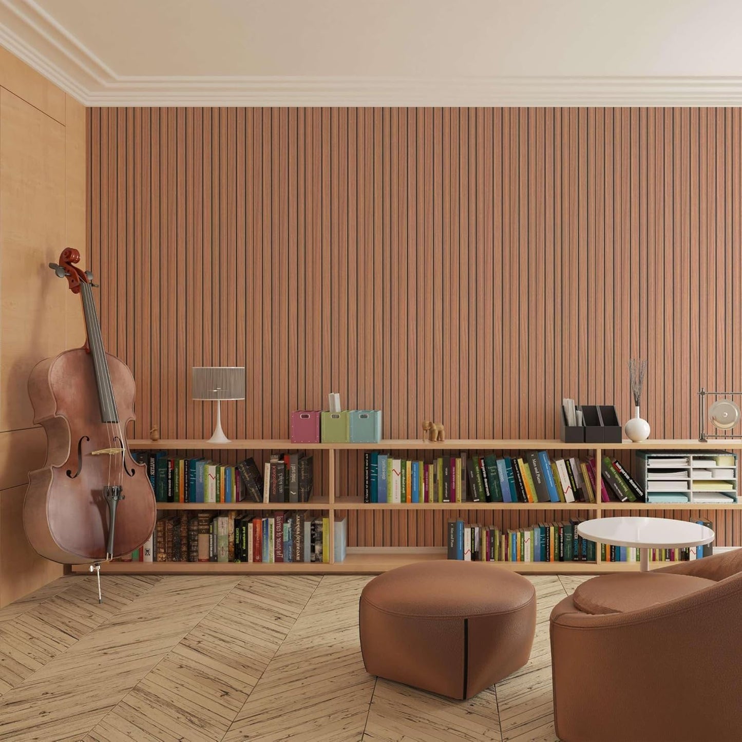 IZODEKOR 3D Wood Effect Styrofoam Wall Panels - Faux Wood Look Wall Panels for Living Room - Fake Acoustic Wood Slat Wall Panels - Pack of 10, Covers 50 sq ft.