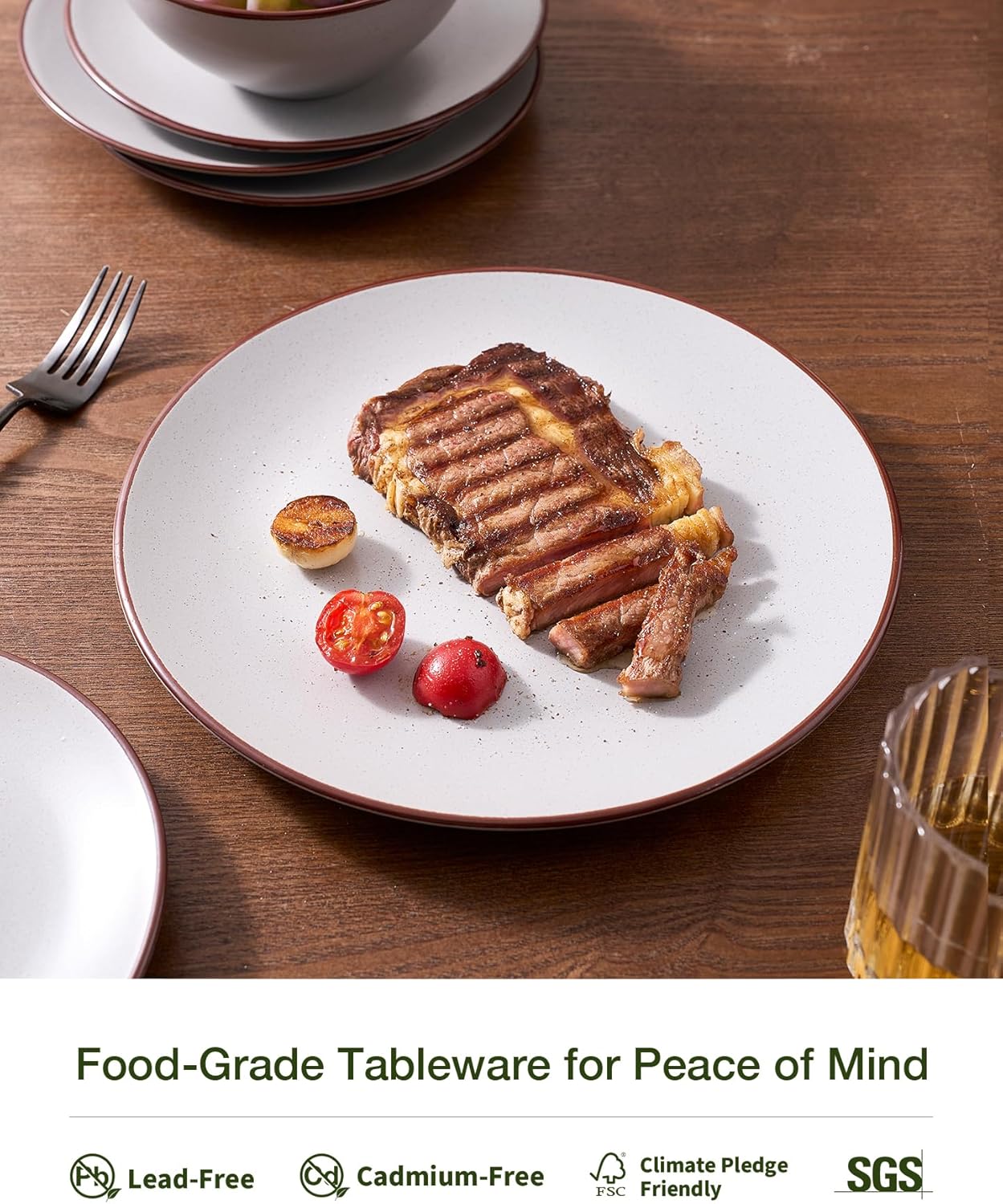 Famiware Venus Plates and Bowls Sets, 18 Pieces Stoneware Dinnerware Sets, Speckled Dishes Set for 6, Microwave and Dishwasher Safe, Matte Light Grey