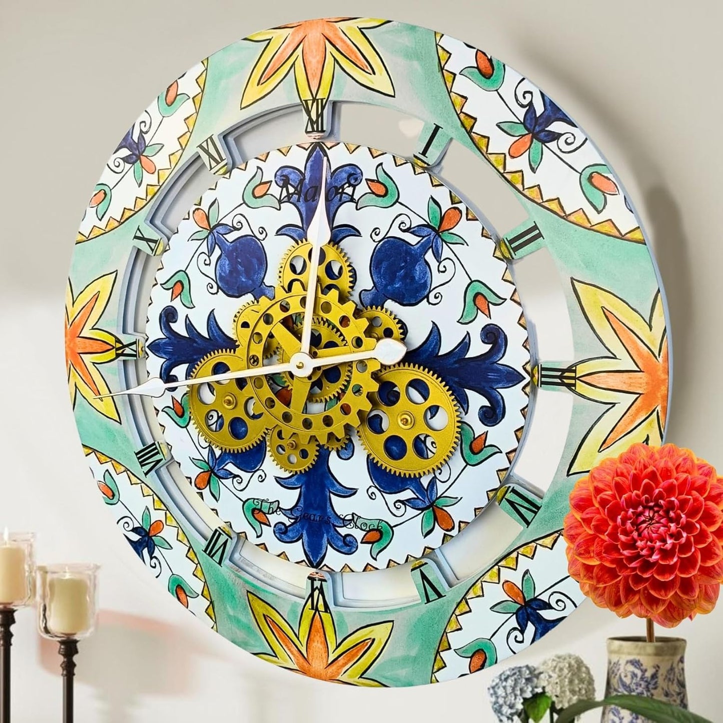 The Gears Clock Wall Clock Italy Collection with Moving Gears (Maiori, 24 inch Round)