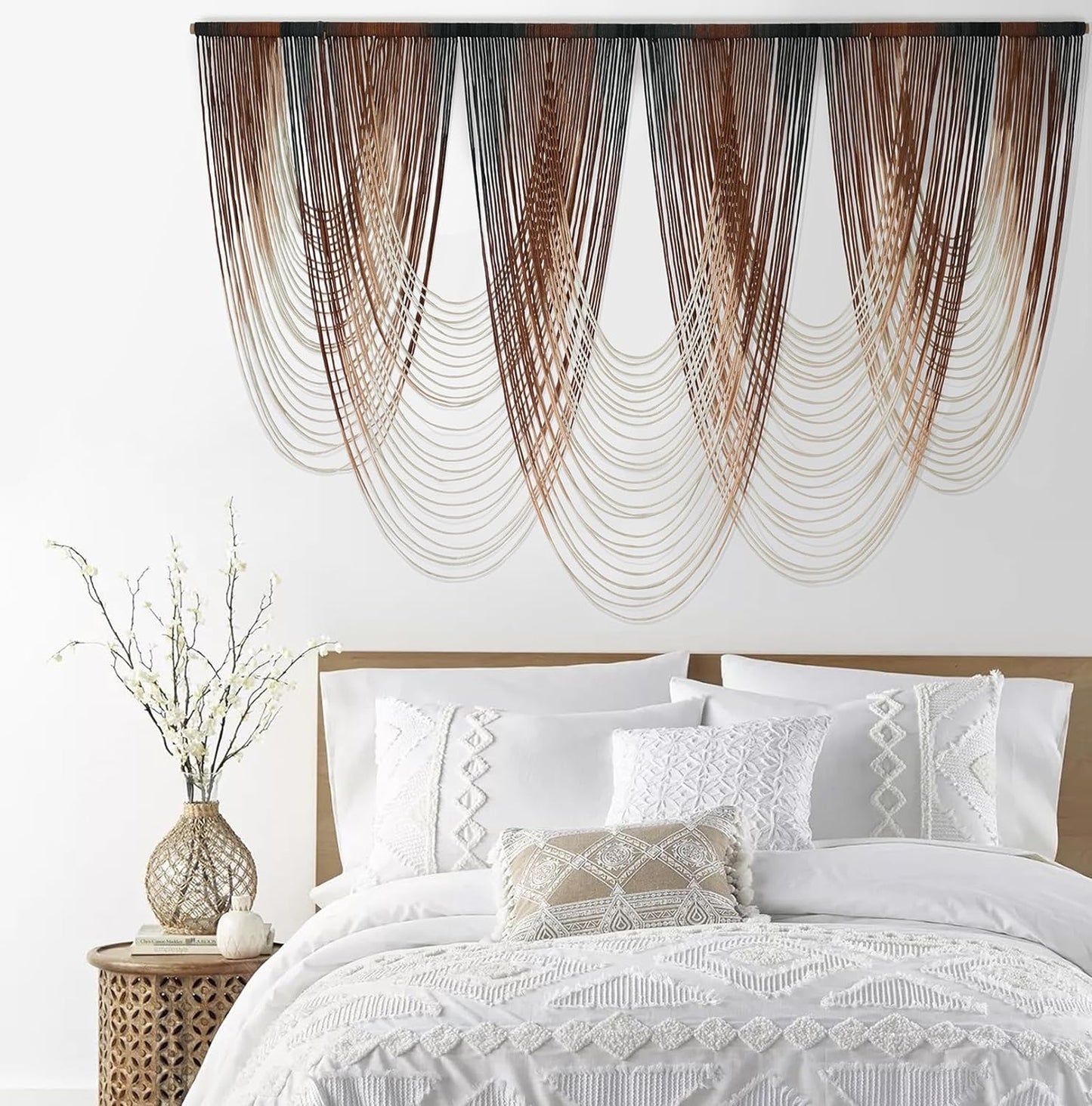 IOWER Macrame Wall Hanging Brown Dip-Dyed Large Macrame Wall Decor For Living Room Boho Fiber Art for Office Decoration 57" W x 41" L