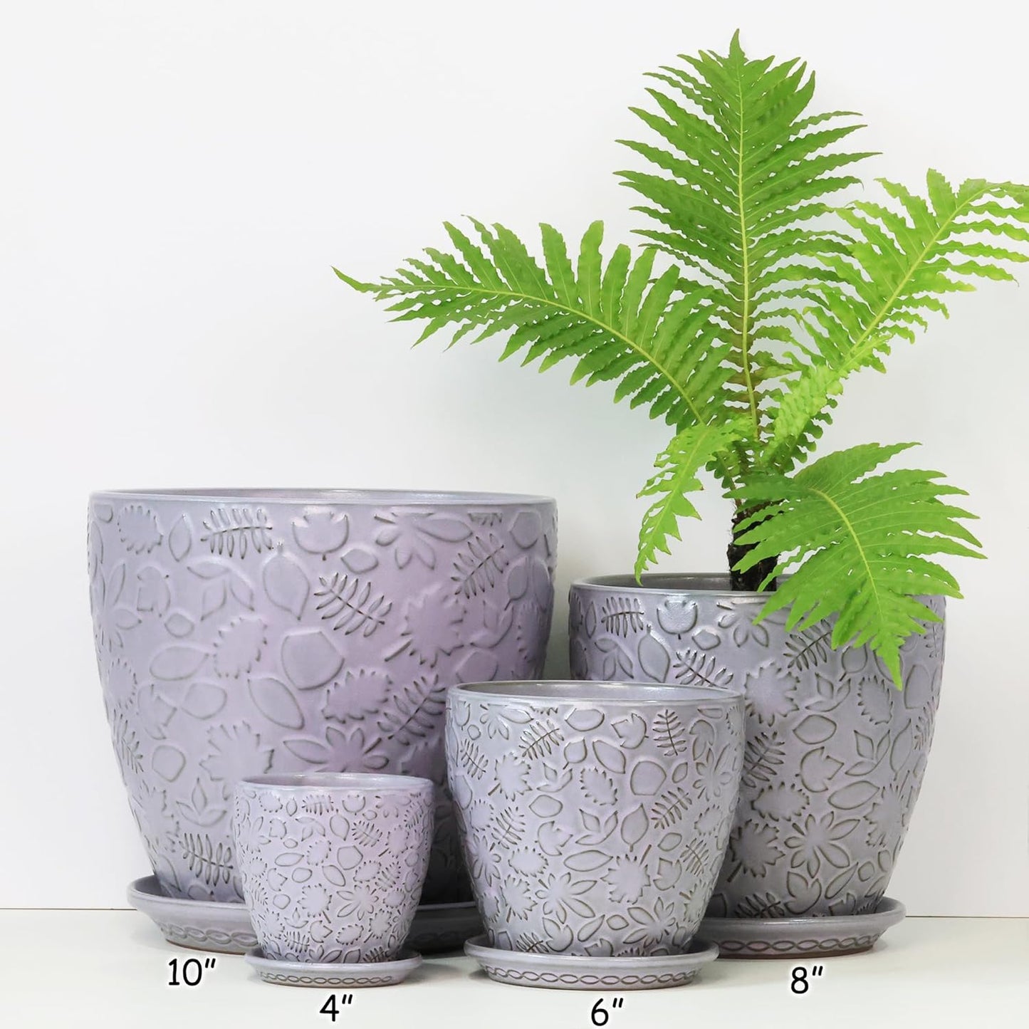 4 Inch Retro Ceramic Planter Set of 4 with Drainage Hole and Saucer for Plants, Indoor-Outdoor Small Garden Pots for Succulent, Herb and Flower (Fits Inner Pots Up to 3 Inch, Retro Purple)
