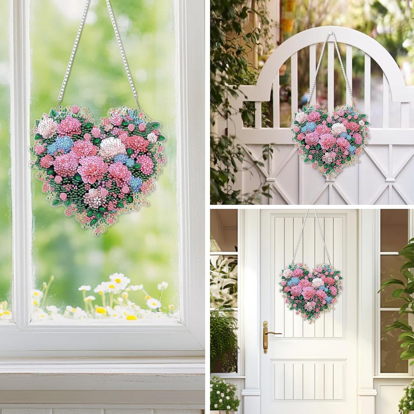 EOBROMD Diamond Hanging Art Kits for Adults, Heart Flower DIY Special Shaped Rhinestone Kits for Adults, Diamond Art Painting Suncatcher, Window Pendants Home Garden Wall Hanging Ornament
