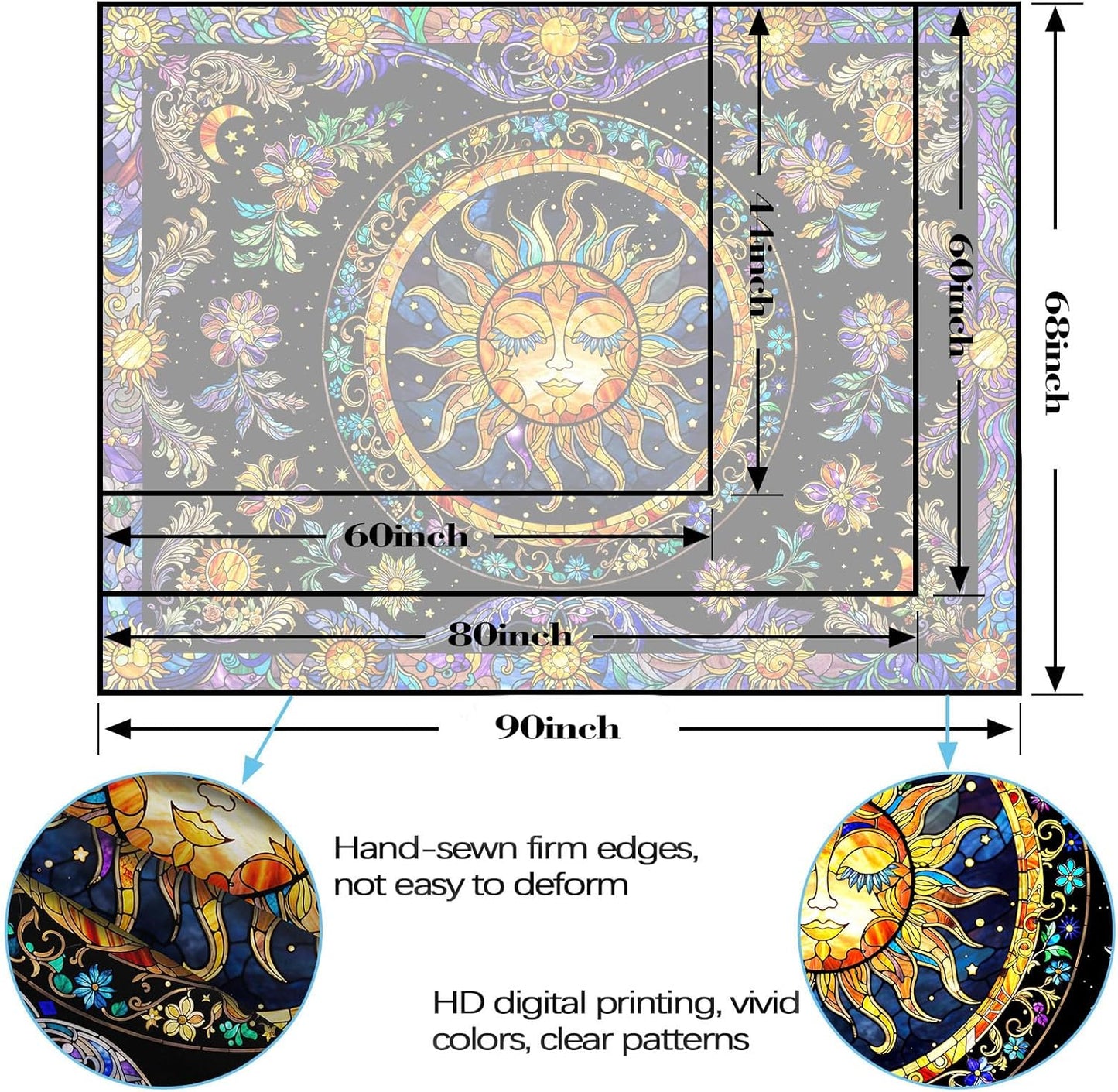 Lunerfex Sun Tapestry Stained Glass Tapestry Wall Decor Tapestries for Bedroom Boho Tapestries Wall Hanging for Bedroom Living Room Glass-Sun-01 70"x90"