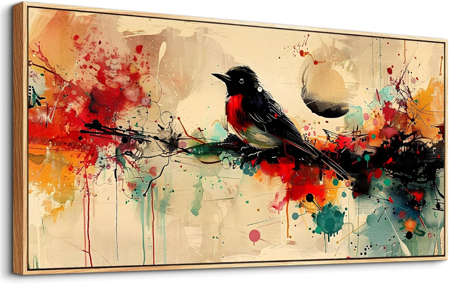 hyidecorart Wood Framed Wall Art For Living Room Wall Decor For Bedroom Office Home Wall Decor Pictures Posters Artwork Abstract Watercolor Bird Painting Hotel Canvas Art Modern Room Decoration
