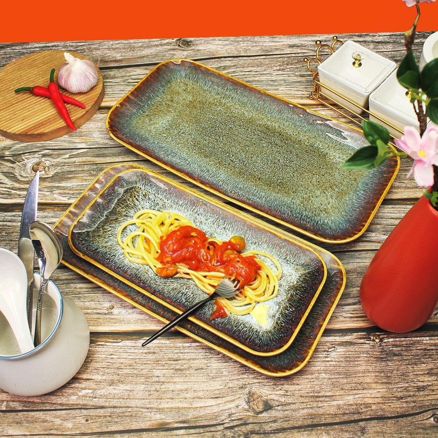 Porcelain Dinner Plates Platters Set of 2, for Fruit, dessert, snack platter, Bread, cupcake, Salad - Microwave, Dishwasher Safe, Scratch Resistant durable, Brown Reactive glaze