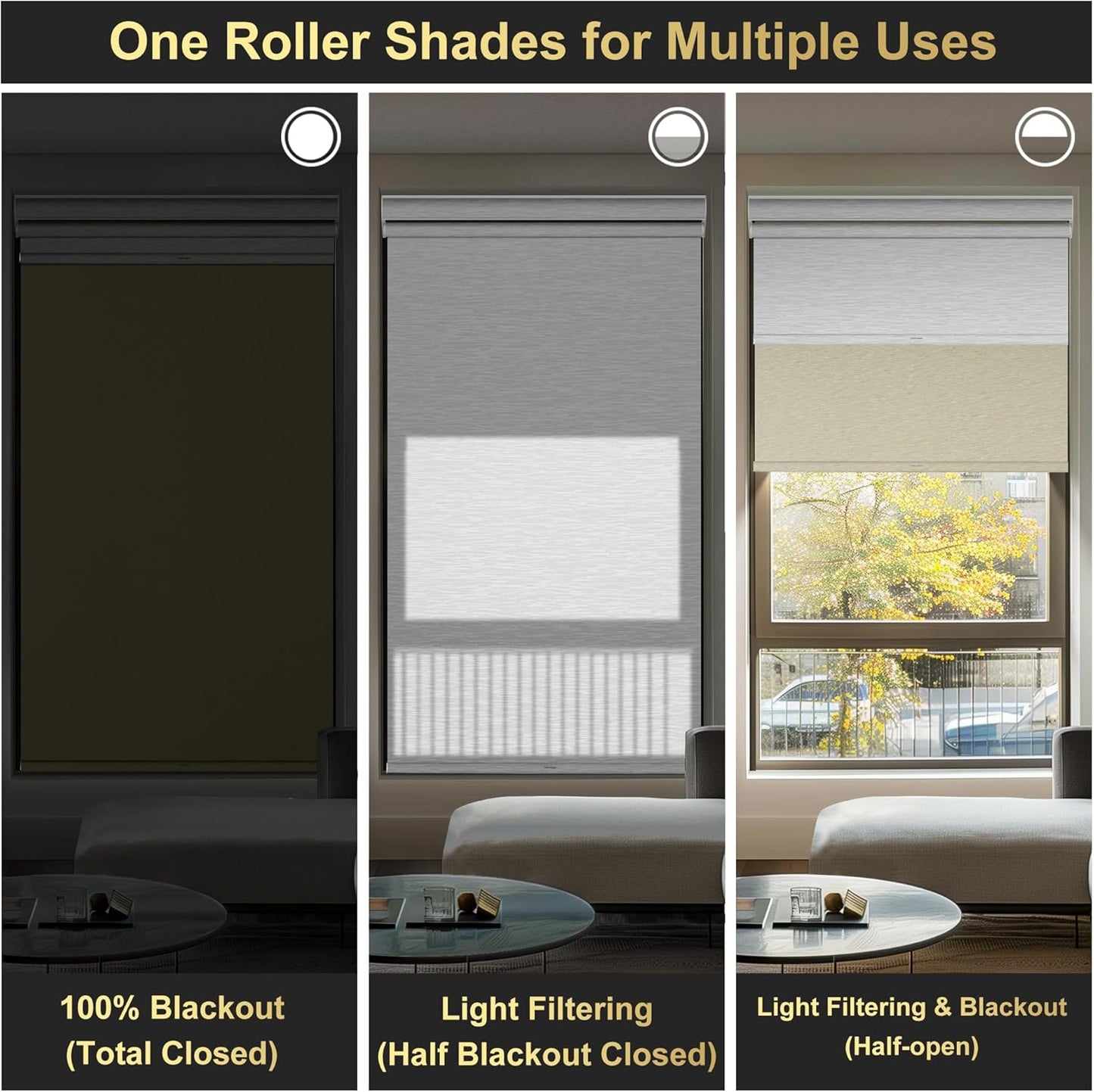 BERISSA Dual Roller Shades with Cassette Valance, Blackout and Light Filtering, Day and Night Shades for Home Office Door. Beige and White. 37 W x 48" H