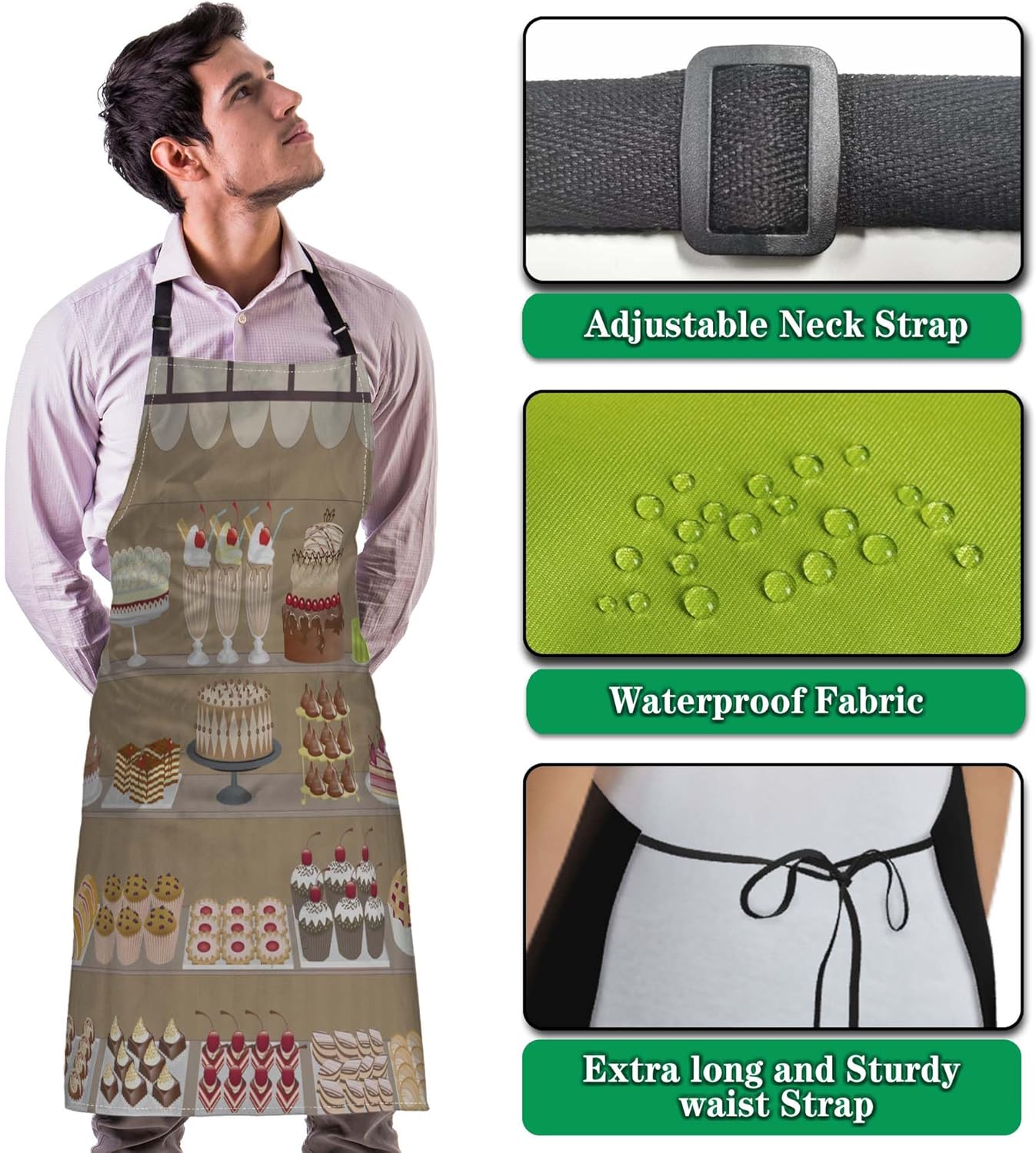 Aprons for Cooking for Women Cake Candy Sweet Women’s Apron for Kitchen Cooking Restaurant BBQ Painting Crafting Gardening 27” (W) x 31” (H), Waterproof Aprons