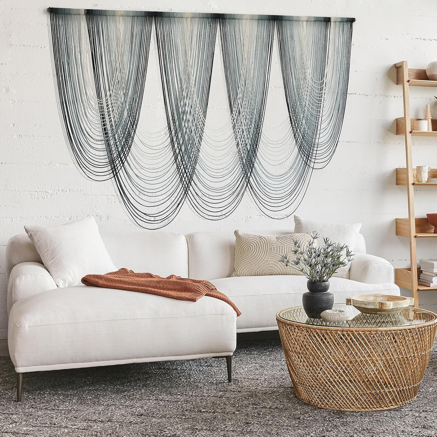 IOWER Large Macrame Wall Hanging Dip-Dyed Macrame Wall Decor Boho Wall Decor Craftsmanship Fiber Art 57" W x 41" L