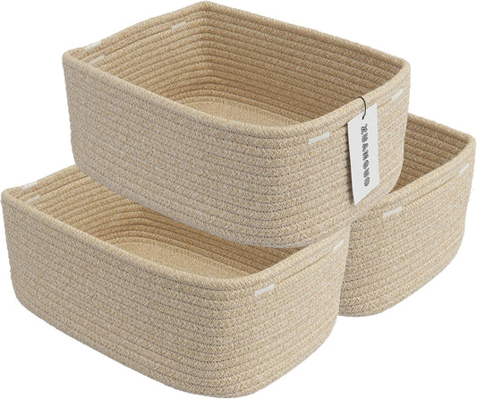 Small Woven Storage Baskets 13“X9”X5“ Decorative Rope Bins for Organizing Shelves, Closets, and Toys, Empty Gift Baskets, Cute Organizer Basket for Home and Office (oatmeal, Large)