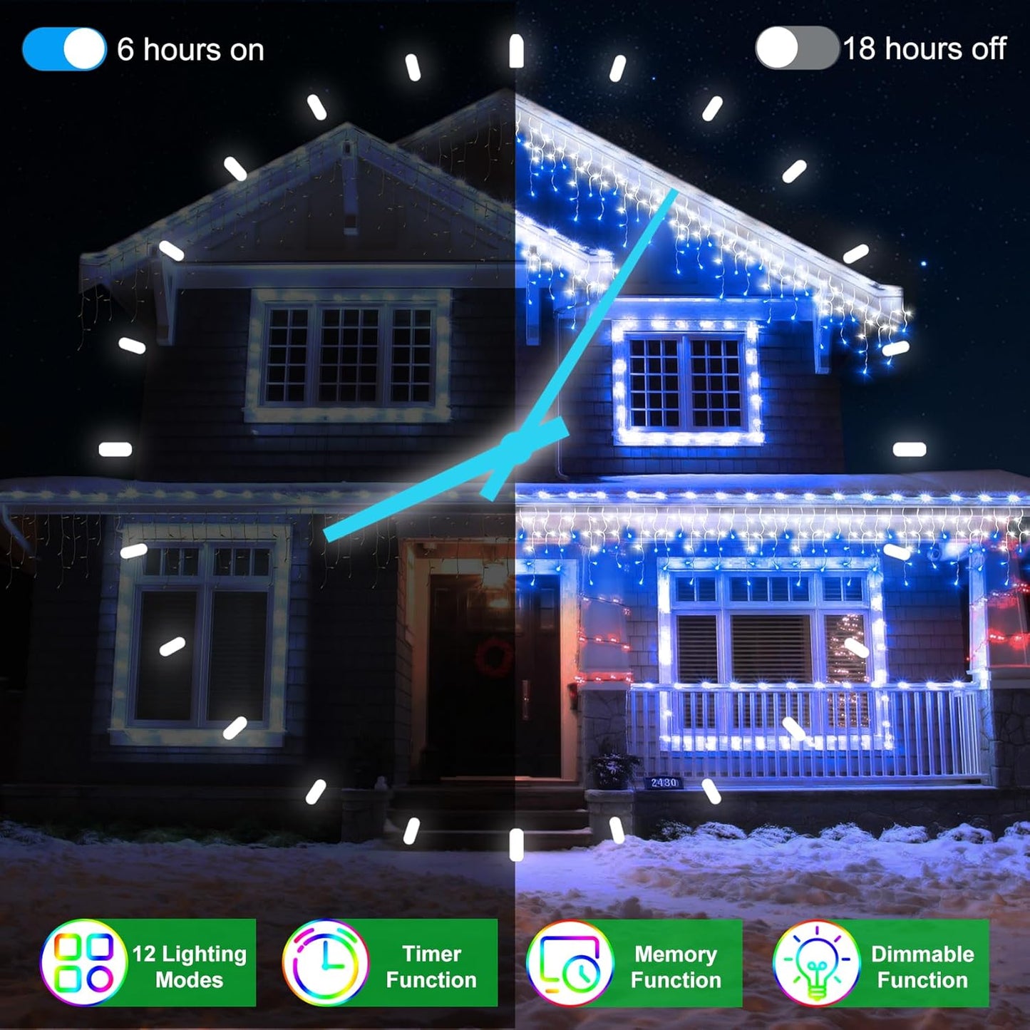 66FT 666 LED Outdoor Christmas Lights - 148 Ice Drops, 12 Pro Modes with Timer Memory & Brightness, Waterproof Hanging Ice String Light for Holiday Wedding Garden Fence House Decor (White & Blue)