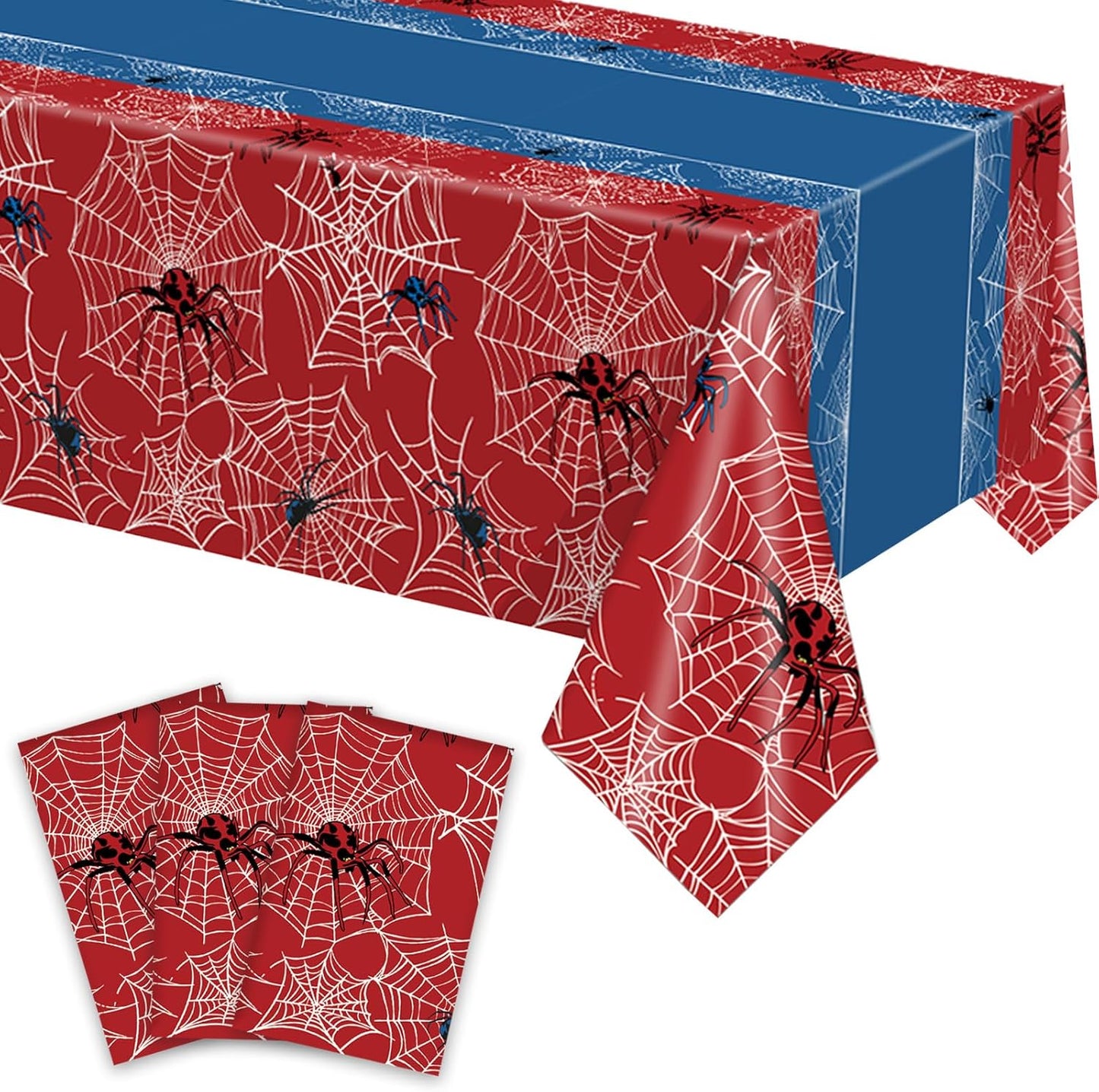 3 Pcs Spider Birthday Party Tablecloth 54 x 108 inch Plastic Table Cloth Disposable Red and Blue Tablecloth Rectangle Table Cover for Spider Birthday Party Decorations Halloween Supplies