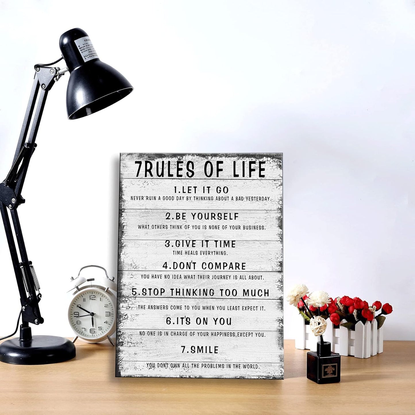 7 Rules of Life Wall Art Motivational Inspirational Poster Printed on Canvas Wall Decor for Living Room or Office Size11.5 x 15 Inch - Framed Canvas Prints For Bedroom or Home Art Decoration Positive