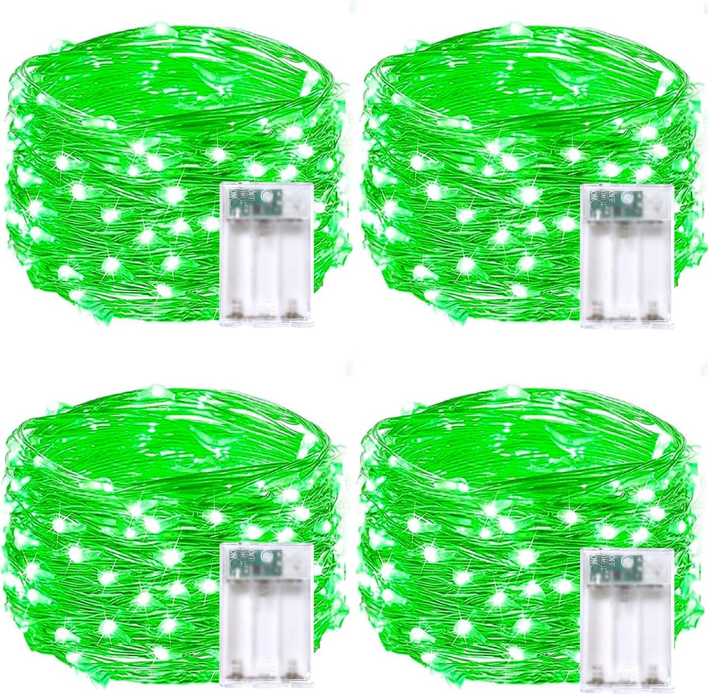 4 Pack 20FT 60LED Halloween Battery Operated Fairy Lights with Timer, Waterproof Battery String Lights Outdoor Indoor, Battery Twinkle Lights for Bedroom Wedding Birthday Party Halloween (Green)