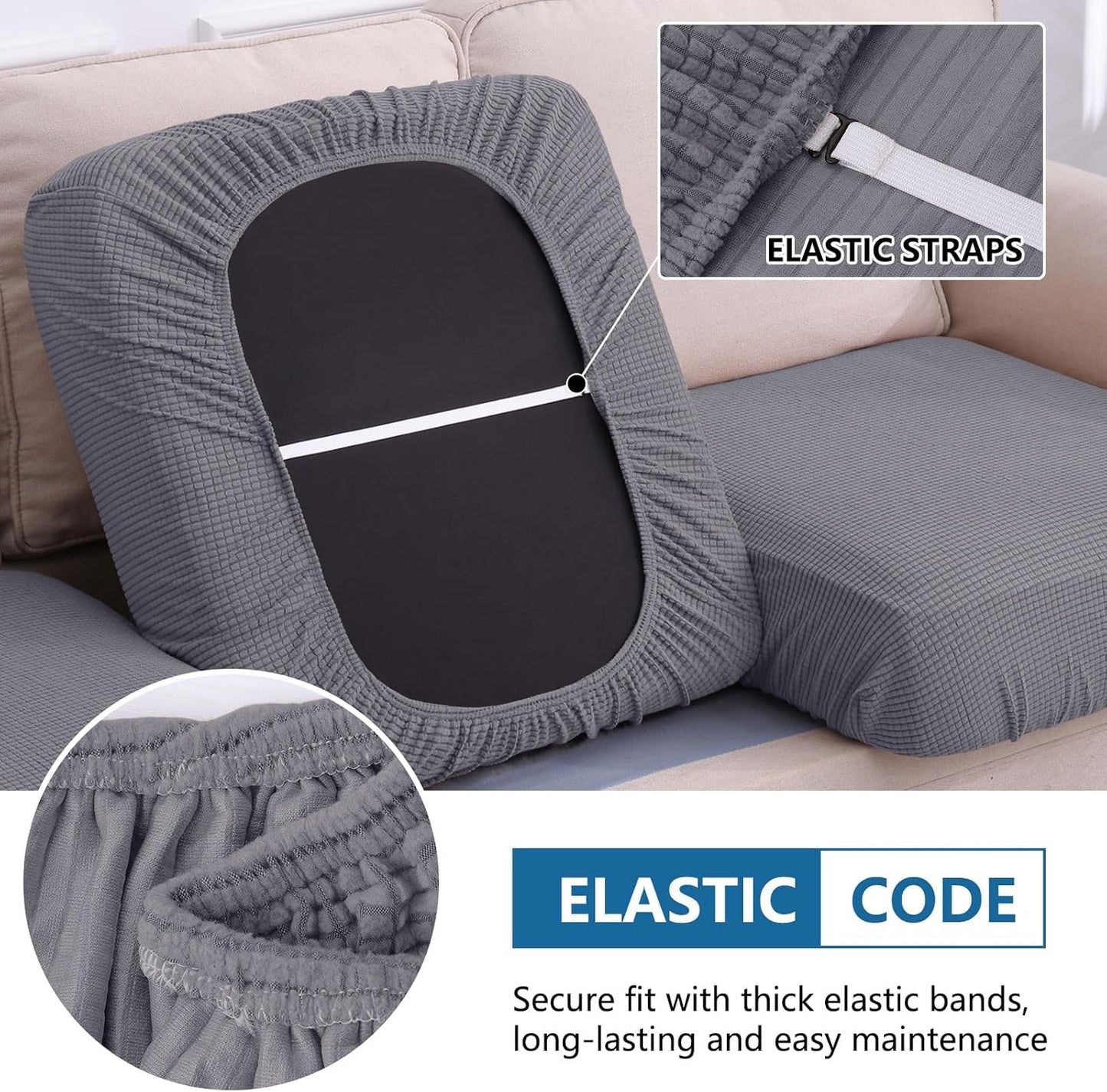 hyha Waterproof Sectional Couch Covers, Non Slip Sofa Couch Cushion Covers L Shape, Thick Stretch Jacquard Fabric, Washable Sofa Slipcovers with Elastic Bottom (1 Piece for Chaise, Middle Grey)