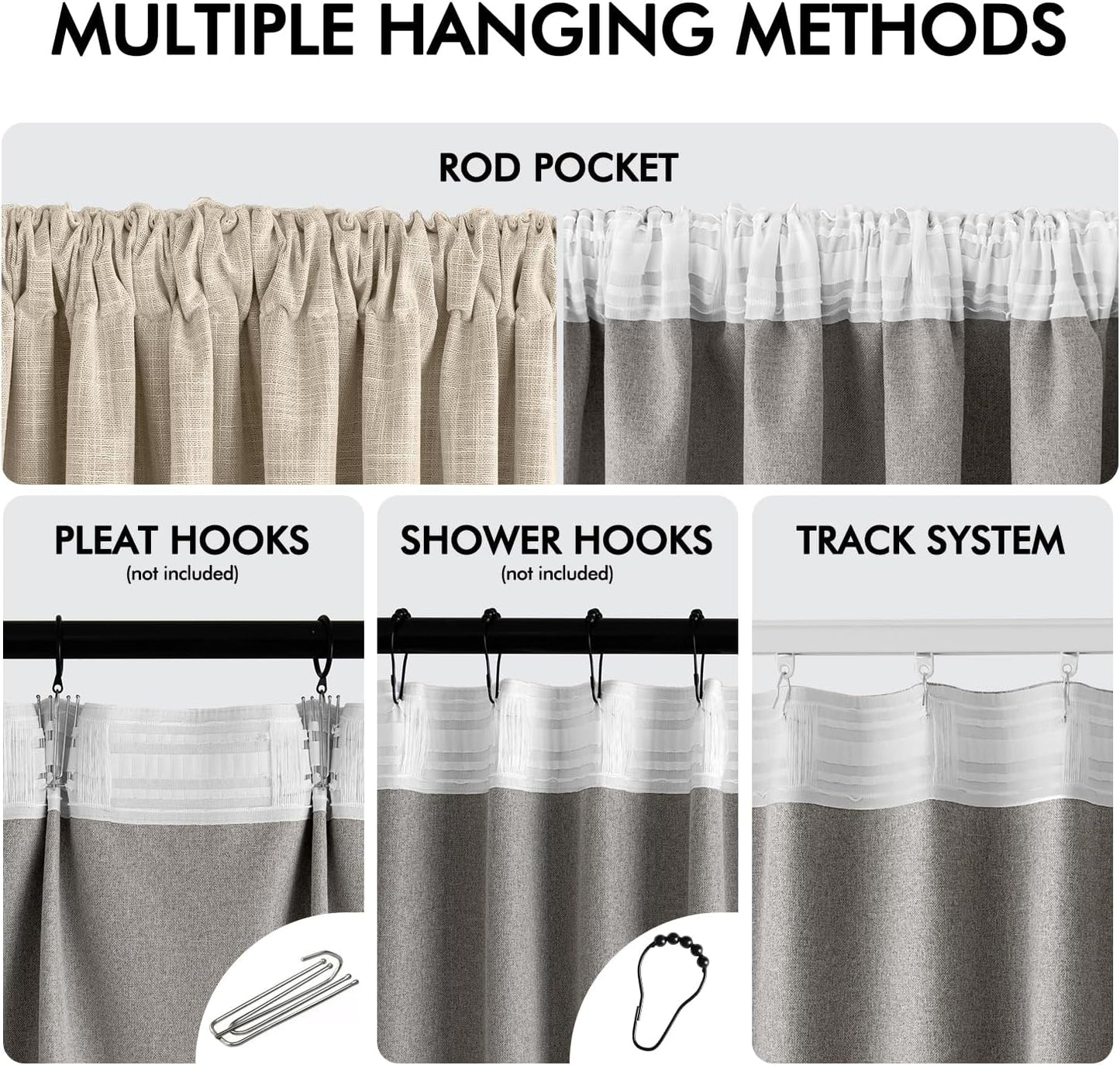 MIULEE Beige 100% Blackout Linen Curtains 120 Inch 2 Panels Set Double Sided No Coating Pinch Pleated Back Tab Black Out 10 FT Extra Long Thermal Insulated Bedroom Living Room Darkening Window Drapes
