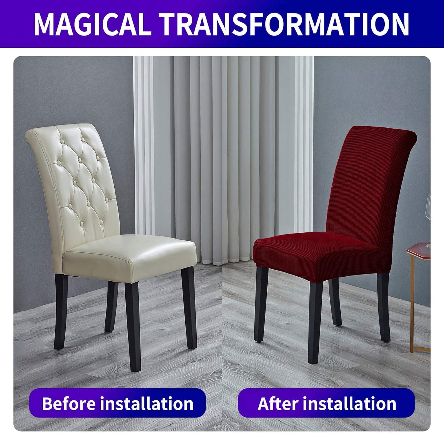 Howhic Stretch Chair Covers for Dining Room Set of 4, Removable Washable Dining Room Chair Covers, Dining Chair Slipcovers Seat Protector, Great Home Decor and Banquet Upholstery (Red Dahlia, 4 Pack)