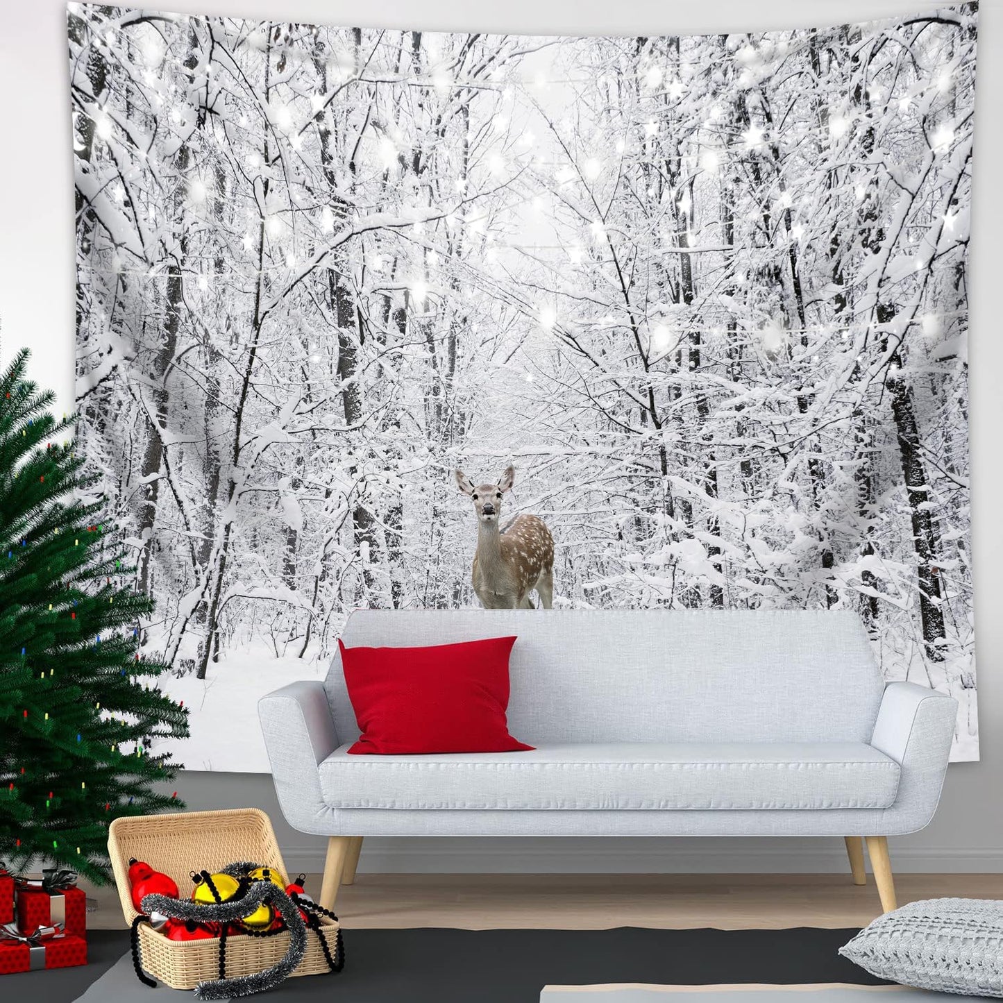 QGHOT Winter Tapestry Wall Hanging Snow Scene Backdrop Winter Wonderland Wall Decor Snowy Forest Wall Art Nature Woodland Deer Tapestry for Bedroom Room Dorm Party Decoration, Extra Large
