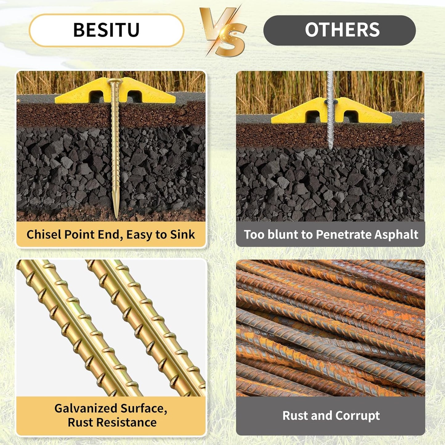 16 Inch Rebar Stakes 1/2 Inch Diameter Galvanized Steel Ground Anchors Heavy Duty Anchoring Spikes for Speed Bump, Parking Curb and Tent (10 Pack)